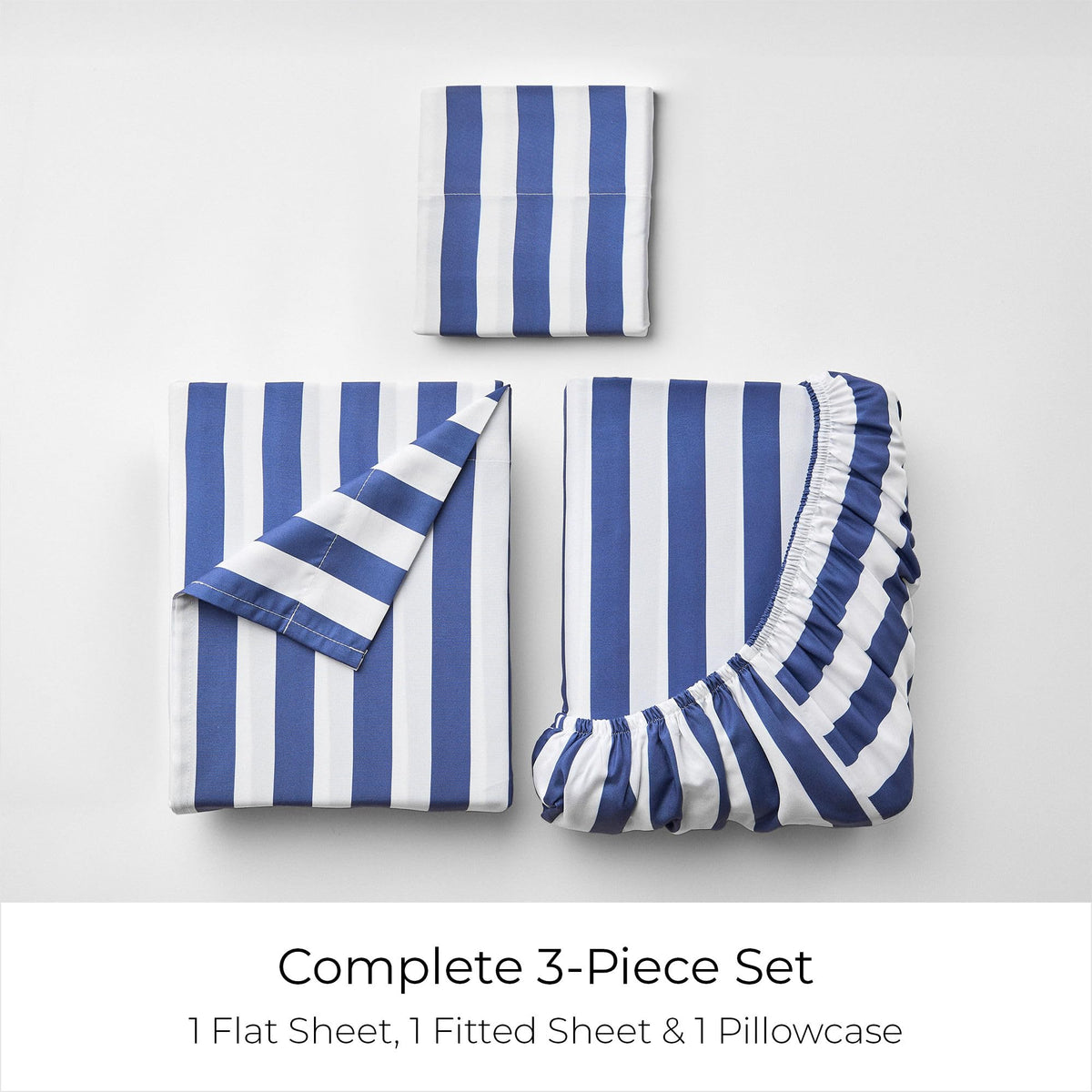 Iconic 3-PC Bed Sheets, 16" Deep (Oxford Stripe Blue Nova)