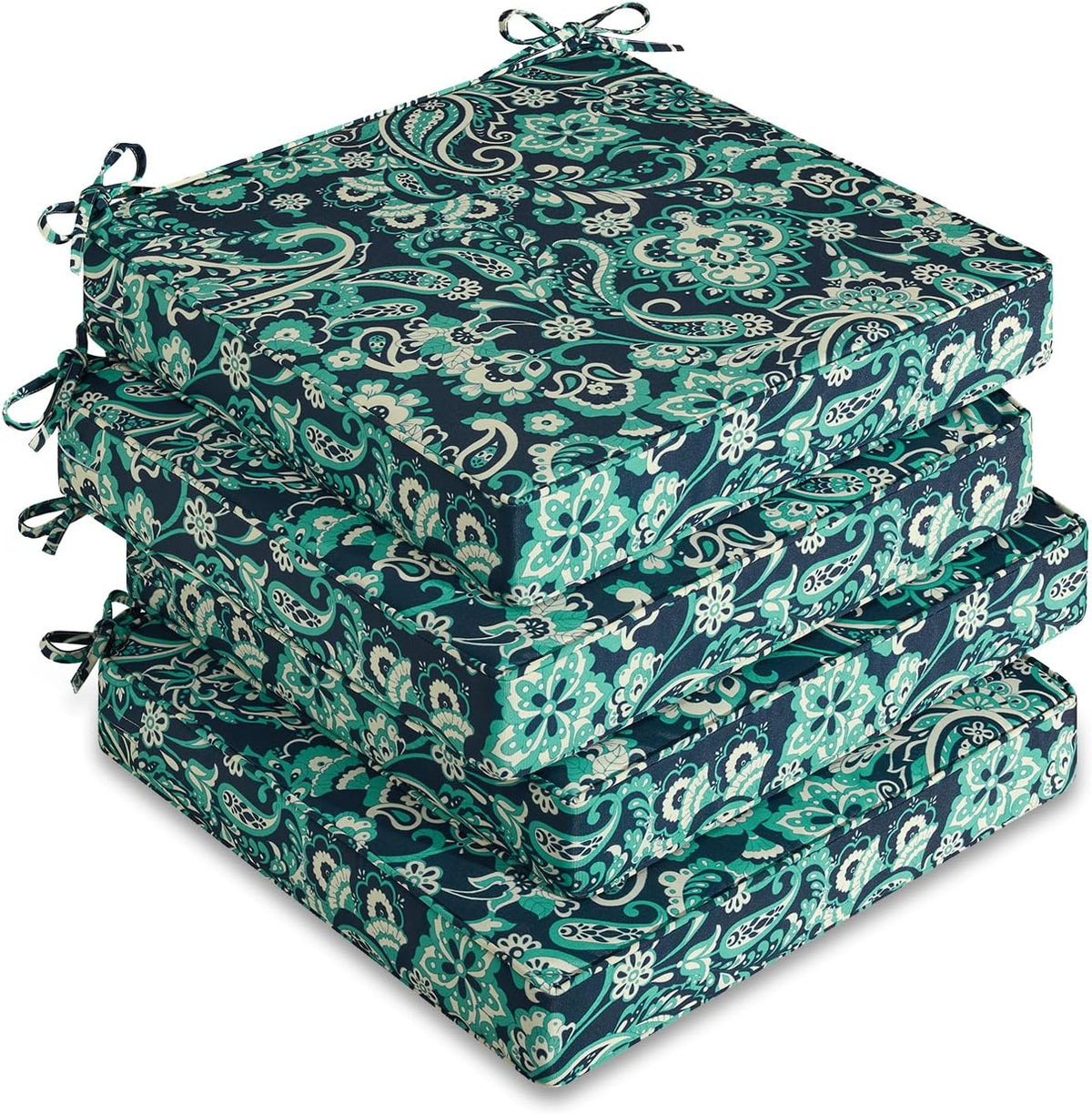 Outdoor Chair Cushions Set of 4, Waterproof 19" x 19" x 3" Patio Chair Cushion with Non-Slip Ties & Handle, Square