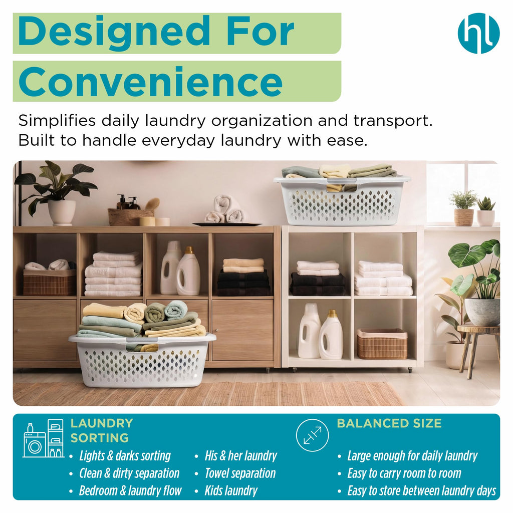 1.5 Bushel Plastic Laundry Basket Front Load, Large Laundry Hamper with Handles, Ventilated Clothes Organizer