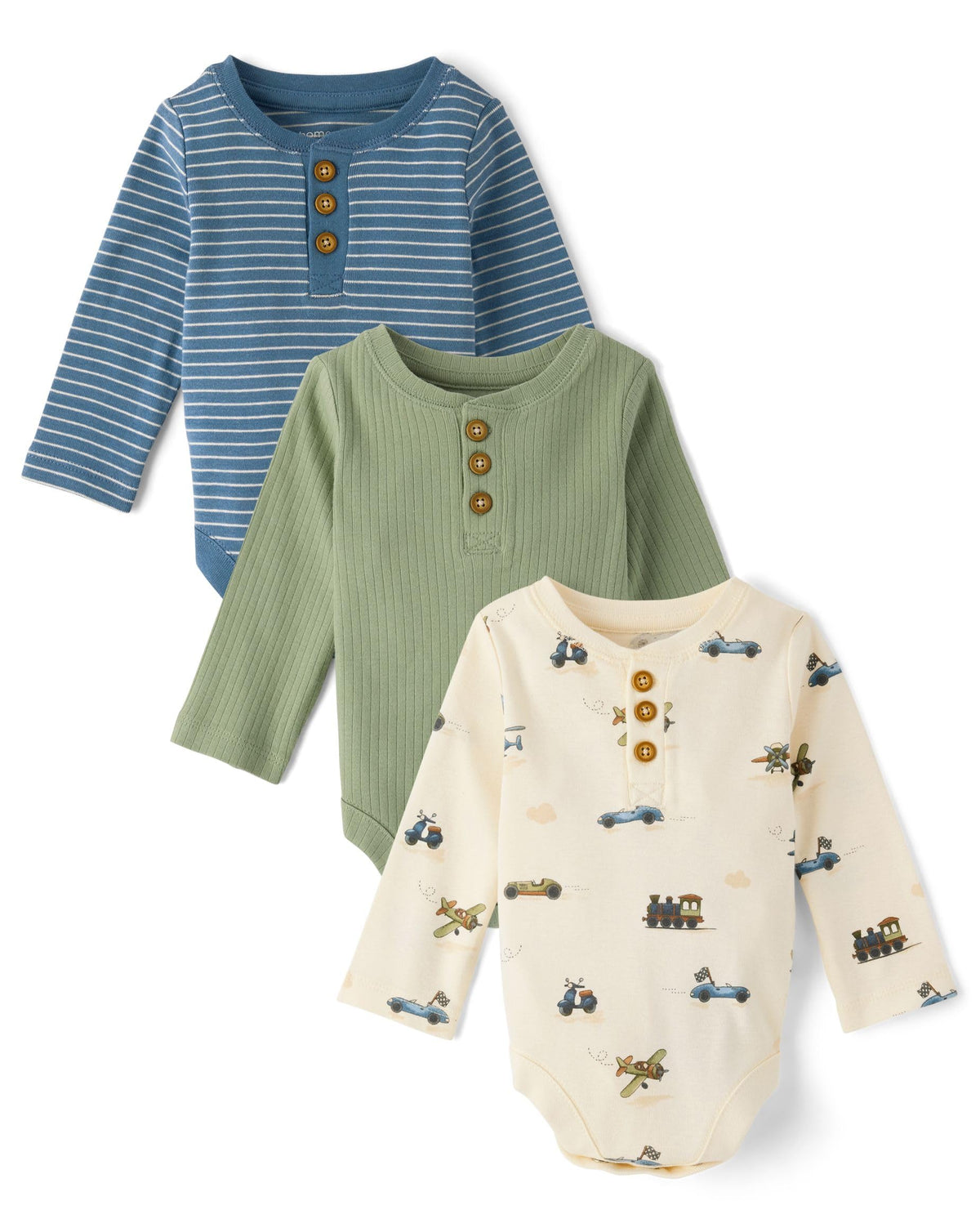 Baby Boys,and Newborn Long Sleeve Bodysuits, Pack,Striped/Green/Vehicles,Preemie
