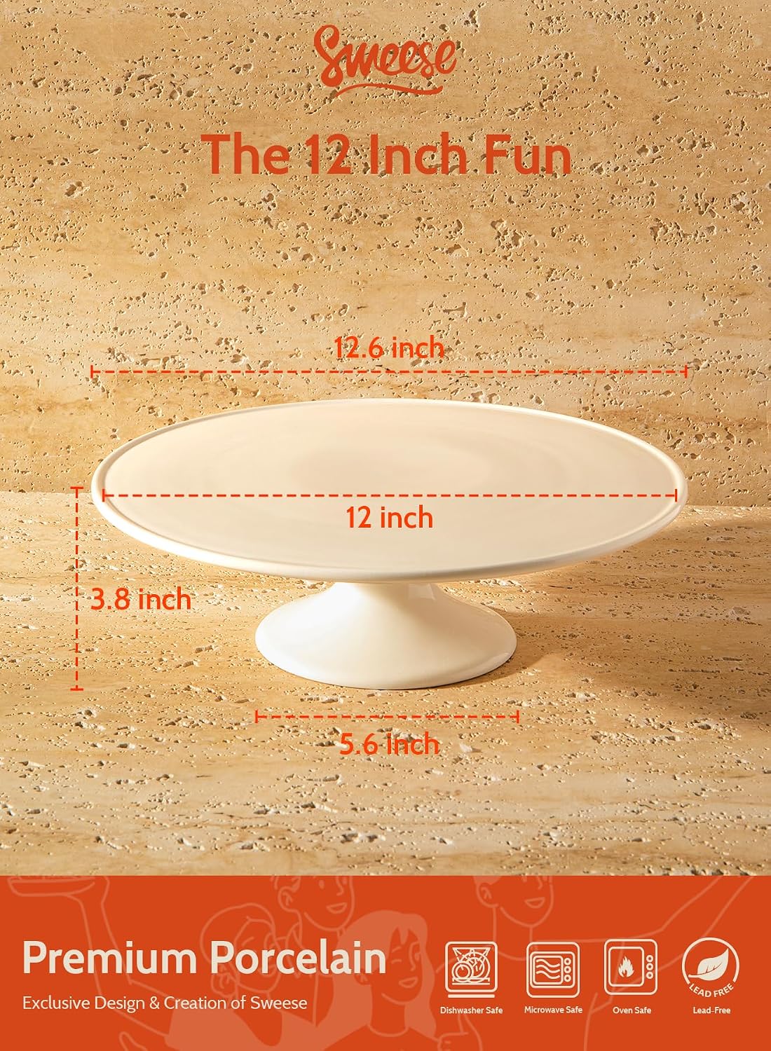 Porcelain Cake Stand 12-Inch, Round Dessert Display, Elegant White Cupcake Holder for Celebrations, Weddings, Parties