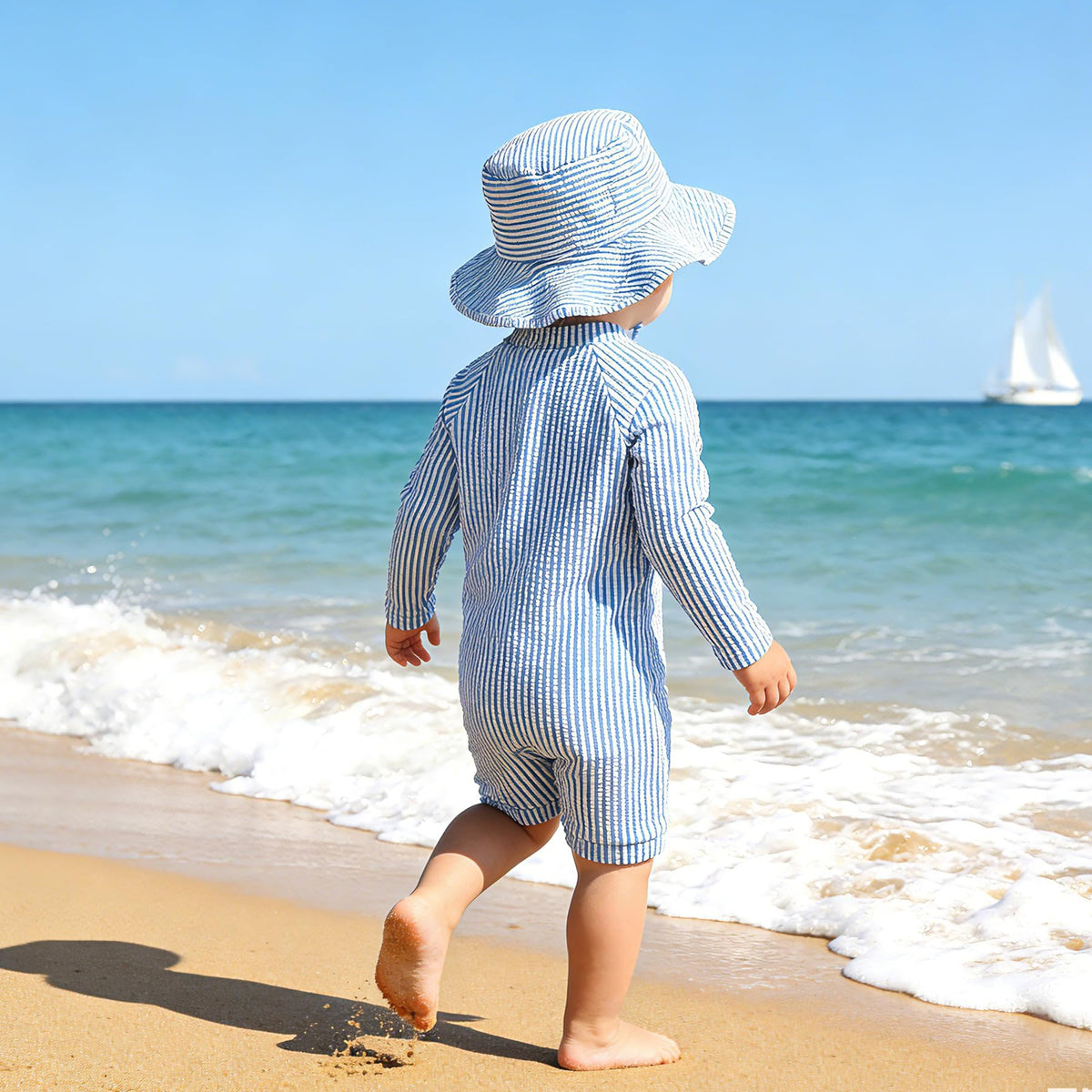 Baby Boys Swimsuit Toddler One Piece Zipper Bathing Suit Long Sleeve Rash Guard Swimwear Sunsuit UPF 50+