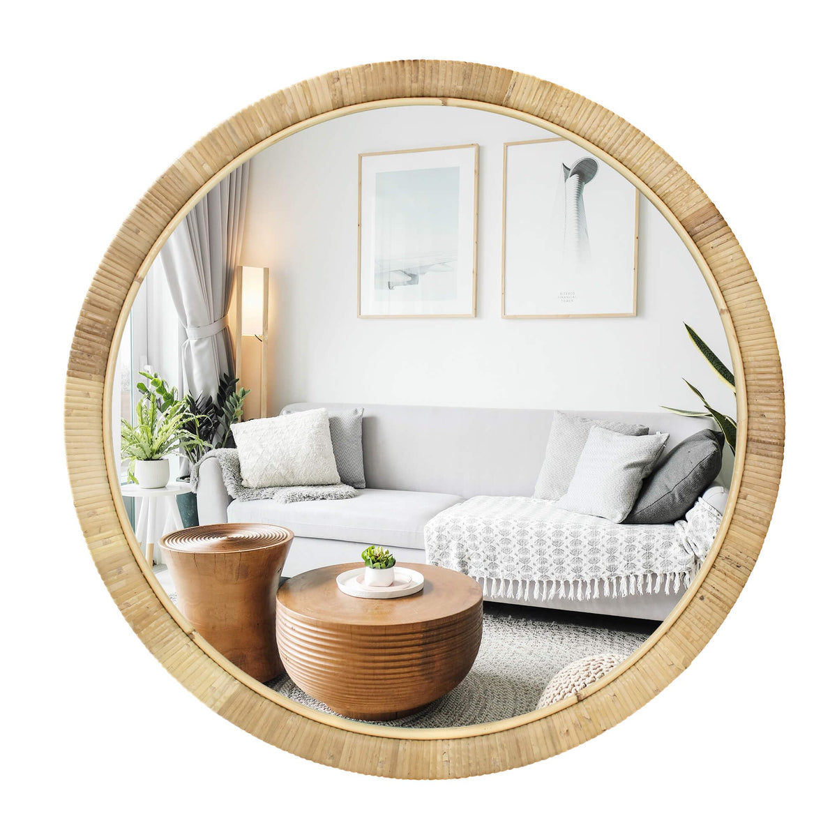 Rattan Bathroom Mirror, Rattan Mirrors for Wall, 28inch Round Mirror Boho Frame Farmhouse Bedroom Checkroom