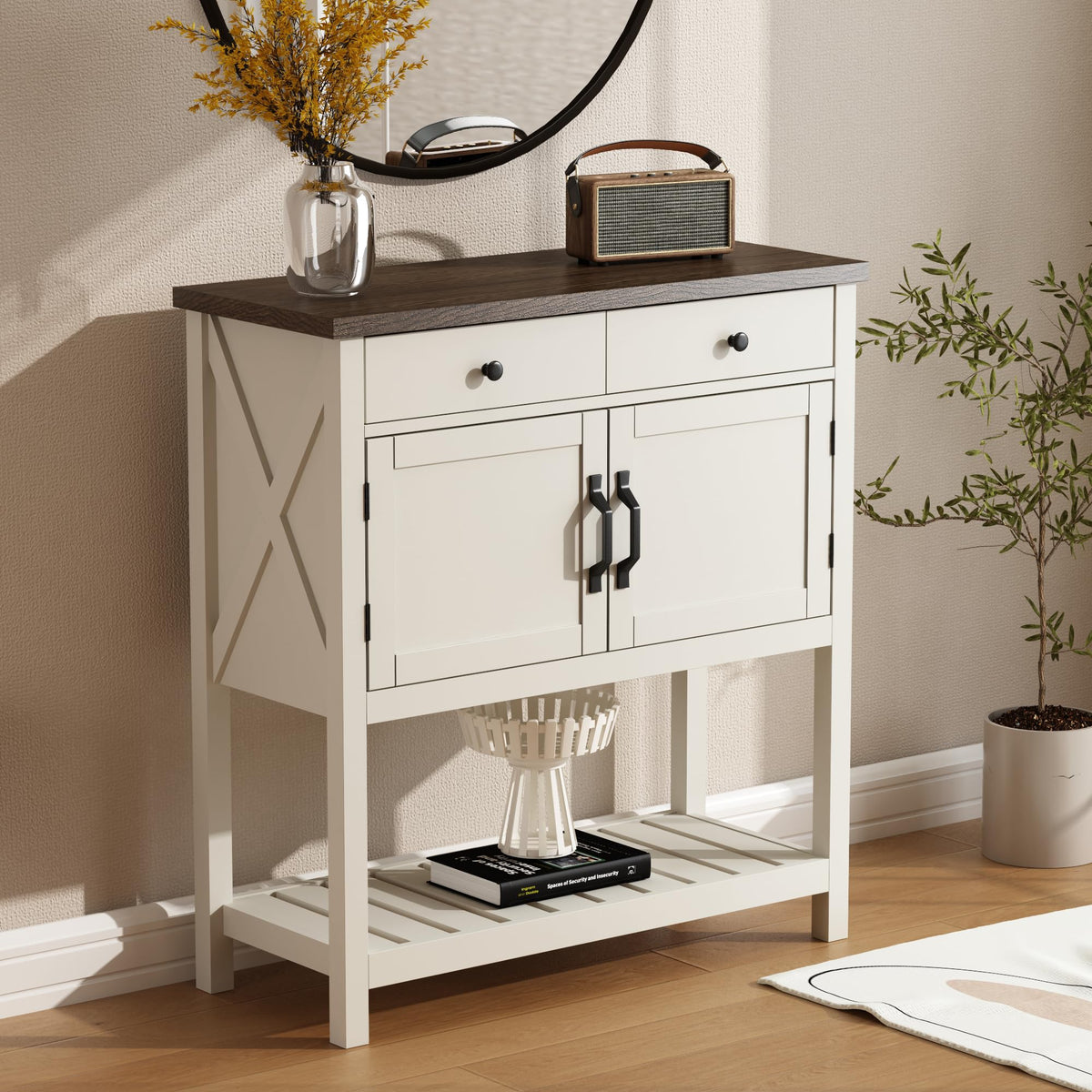 Farmhouse Console Table, 33.5" W Entryway Cabinet with Drawer
