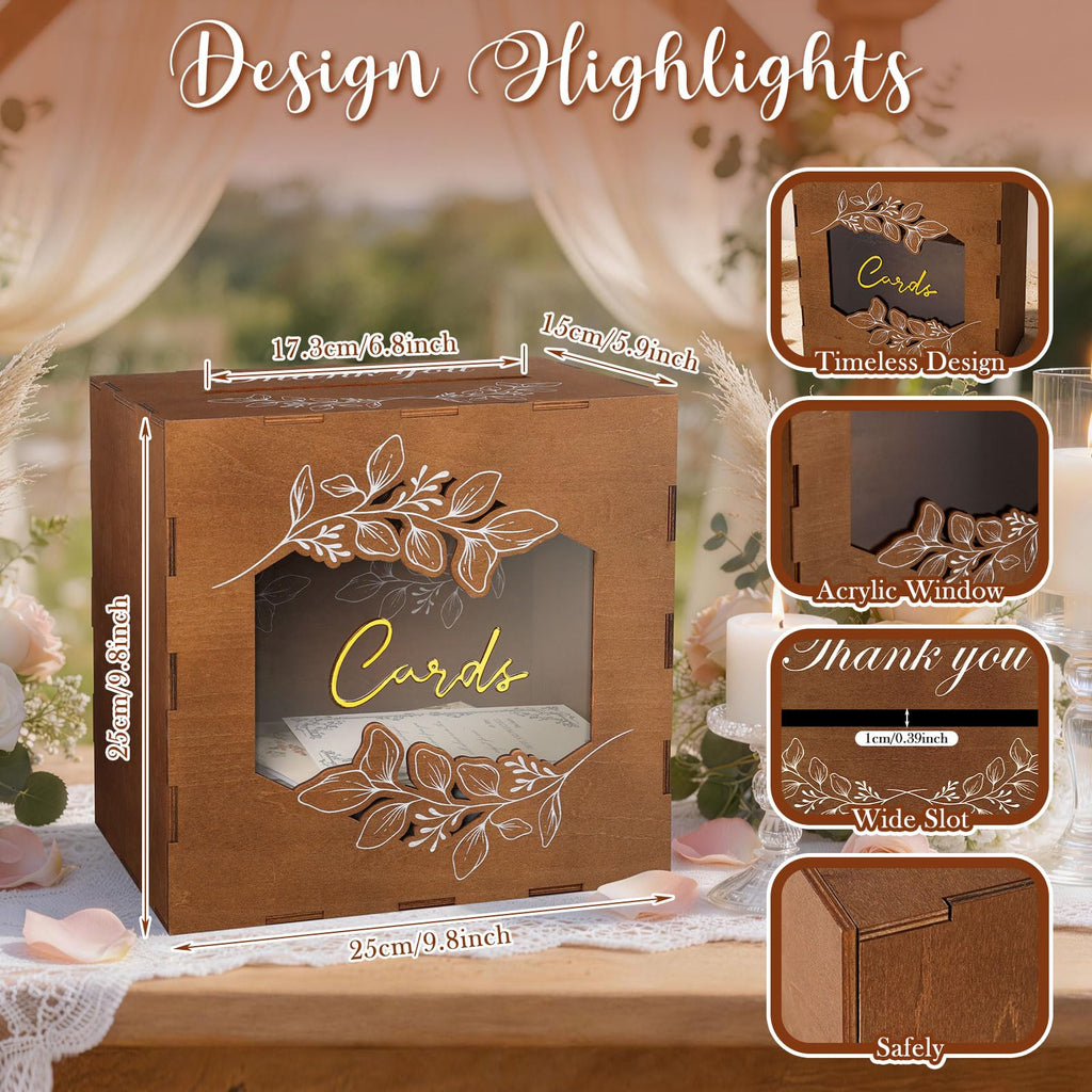 Wooden Wedding Money Box Holder with Sign, Large Rustic Card Box with Acrylic Window, Vintage Envelope Gift Post Card