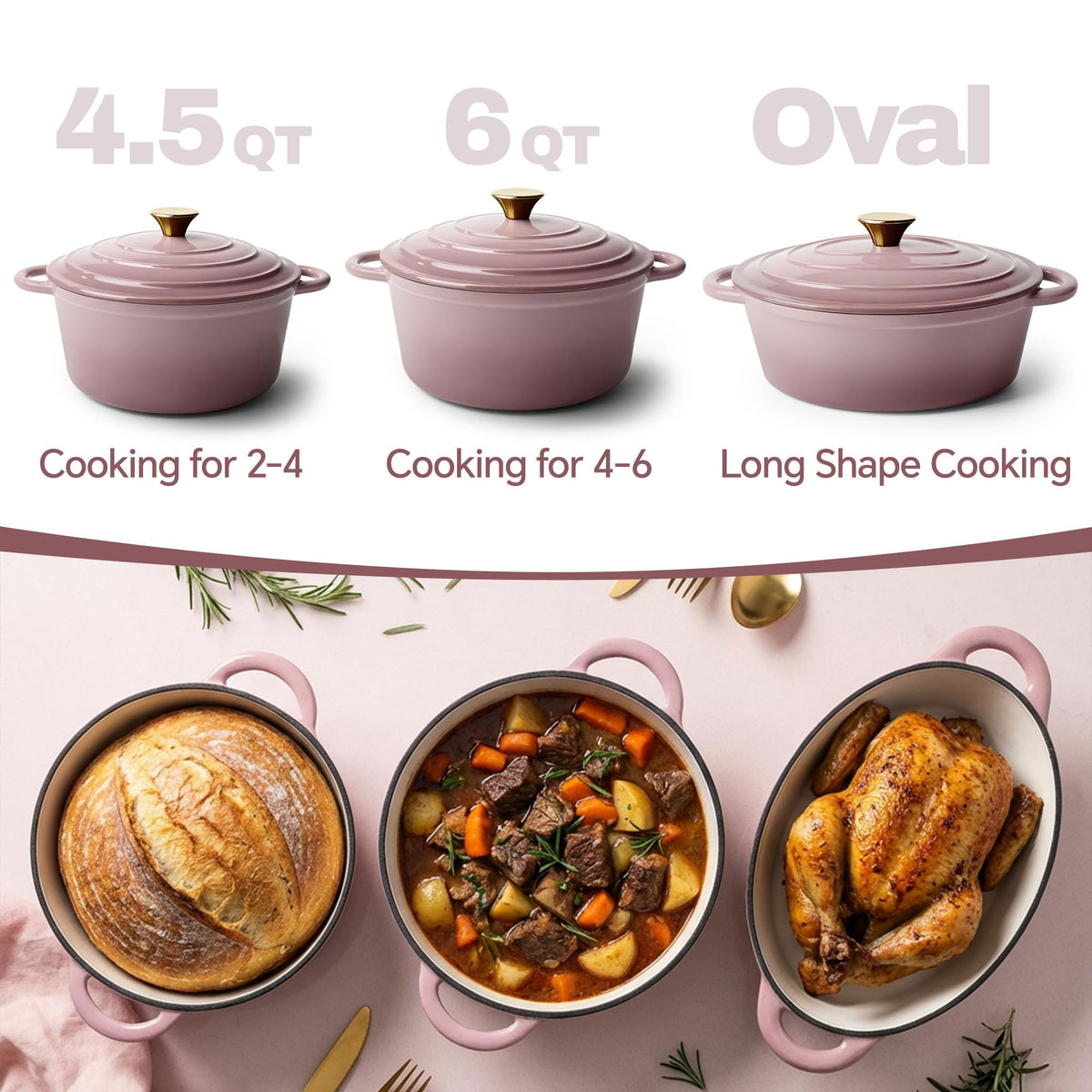 Vintage Style 6 Quart Dutch Oven Pot with Lid, Non Stick Enameled Cast Iron Dutch Oven for Bread Baking, Heavy-Duty
