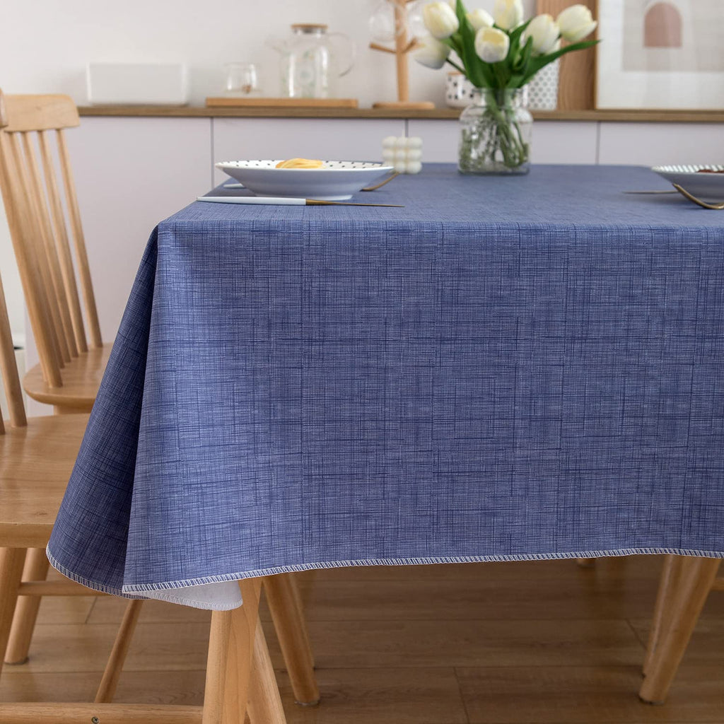 Vinyl Tablecloth with Flannel Backing Rectangle Waterproof Oil-Proof Plastic Table Cloth Wipeable PVC Table Cover for