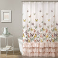 Flutter Butterfly 72" W x 72" L Pink - Fabric Shower Curtains - Ruffle Bathroom Curtain - Pink Decor