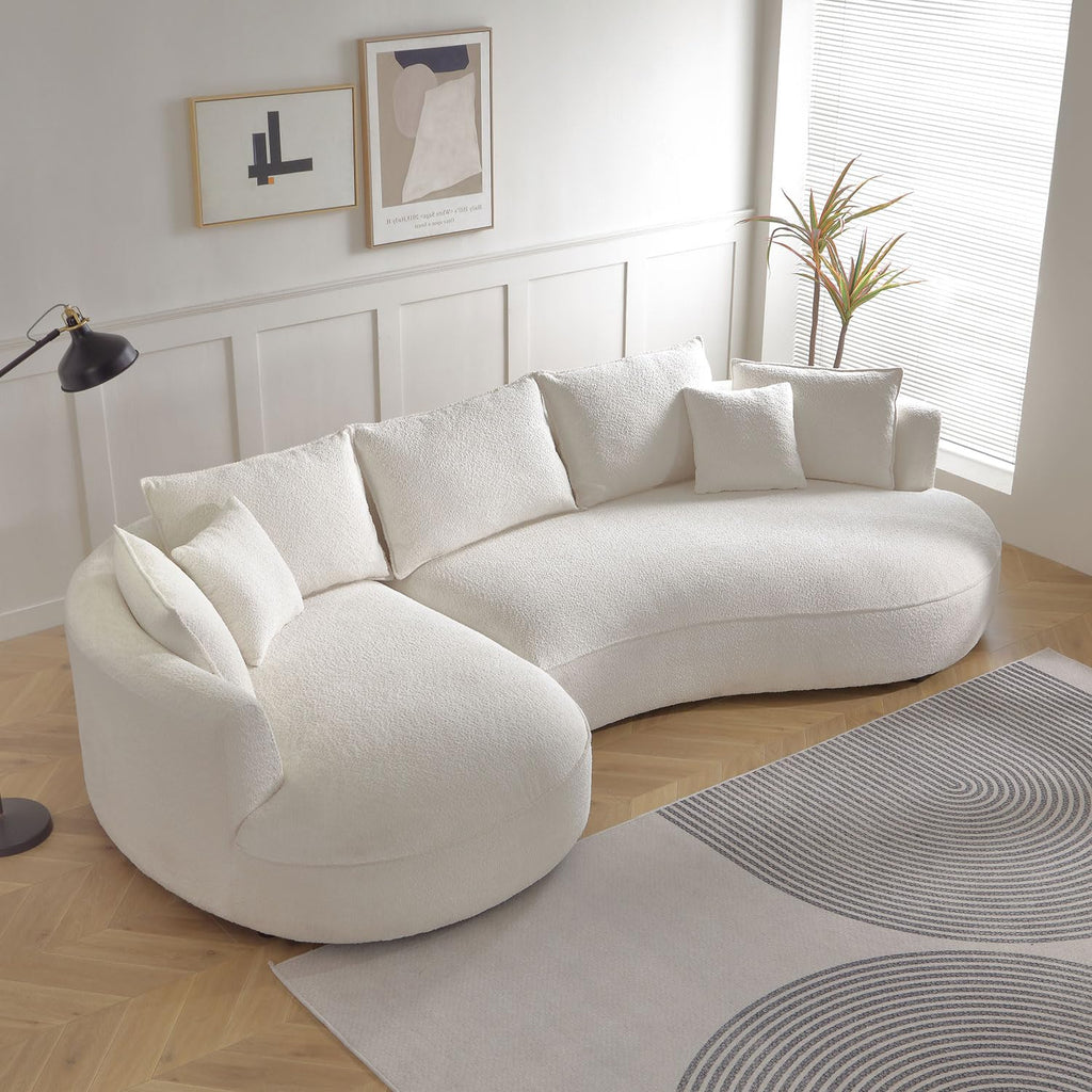 125'' Curved Sofa Cloud Boucle Couch with Chaise Lounge, L-Shape Modern Sectional Luxury Upholstery 5-Seat Sofa