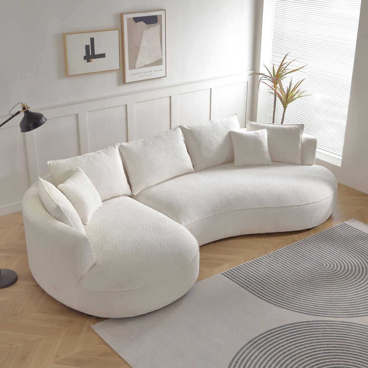 125'' Curved Sofa Cloud Boucle Couch with Chaise Lounge, L-Shape Modern Sectional Luxury Upholstery 5-Seat Sofa