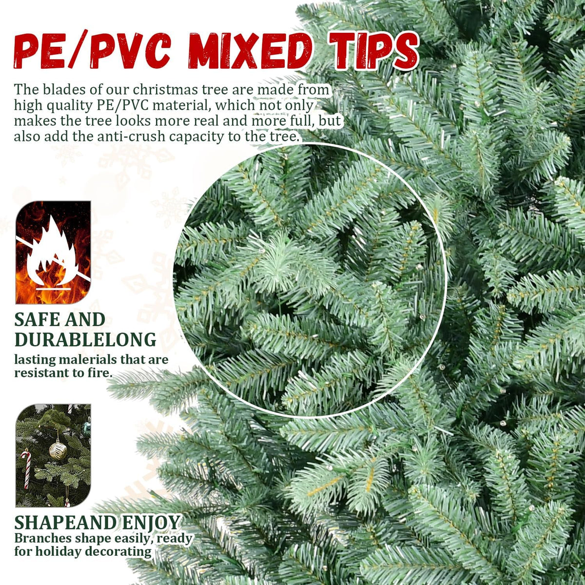 Blue Spruce Artificial Christmas Tree, Premium Xmas Tree w/ 3308 PE+PVC Mixed Branch Tips, Full Unlit Hinged