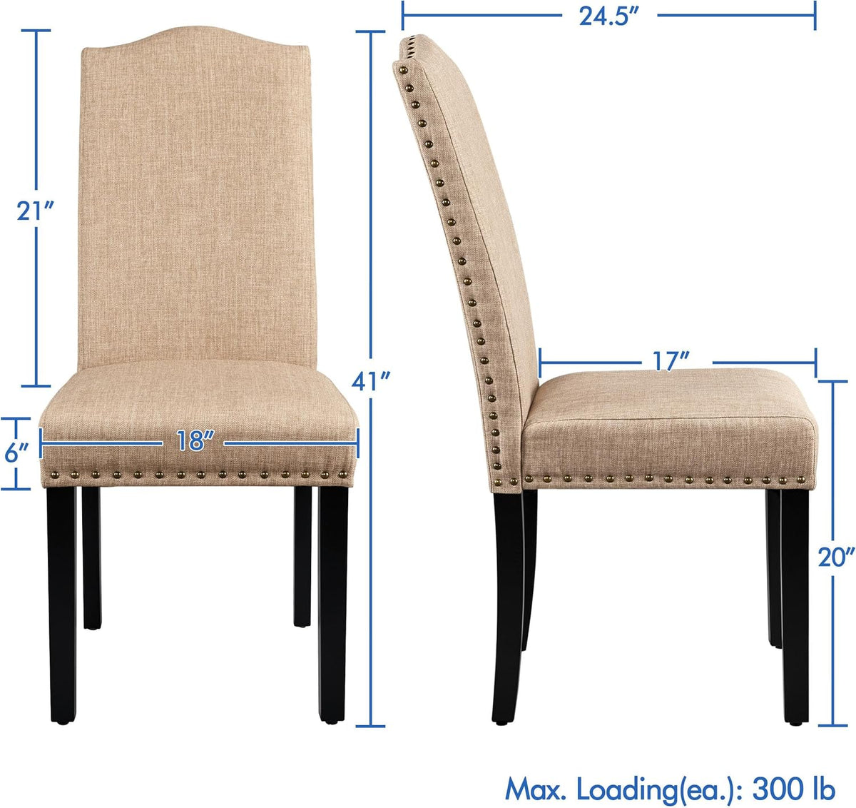 Upholstered Dining Chairs Set of 2, Modern Kitchen Chairs with Nailhead Trims and Solid Wood Legs for Dining Room
