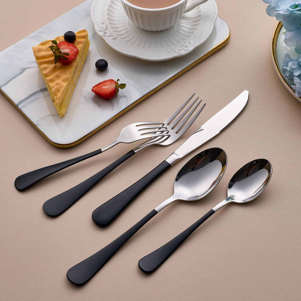 20-Piece Black Silverware Set for 4, 18/0 Stainless Steel Flatware Cutlery Utensils Set, Include Dinner Knives,Dinner