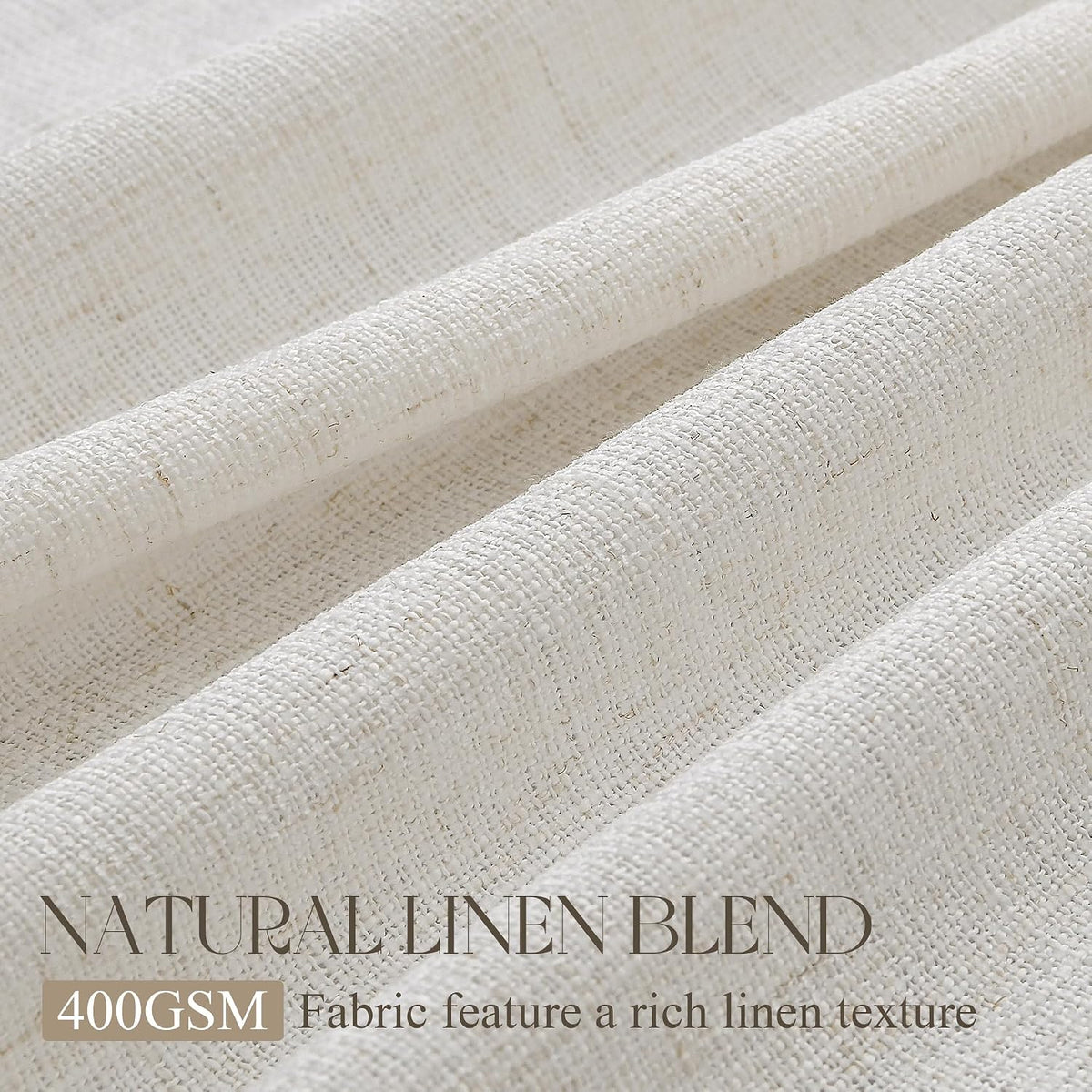 Natural Pleated Thick Linen Curtains (Set of 2 Panels)