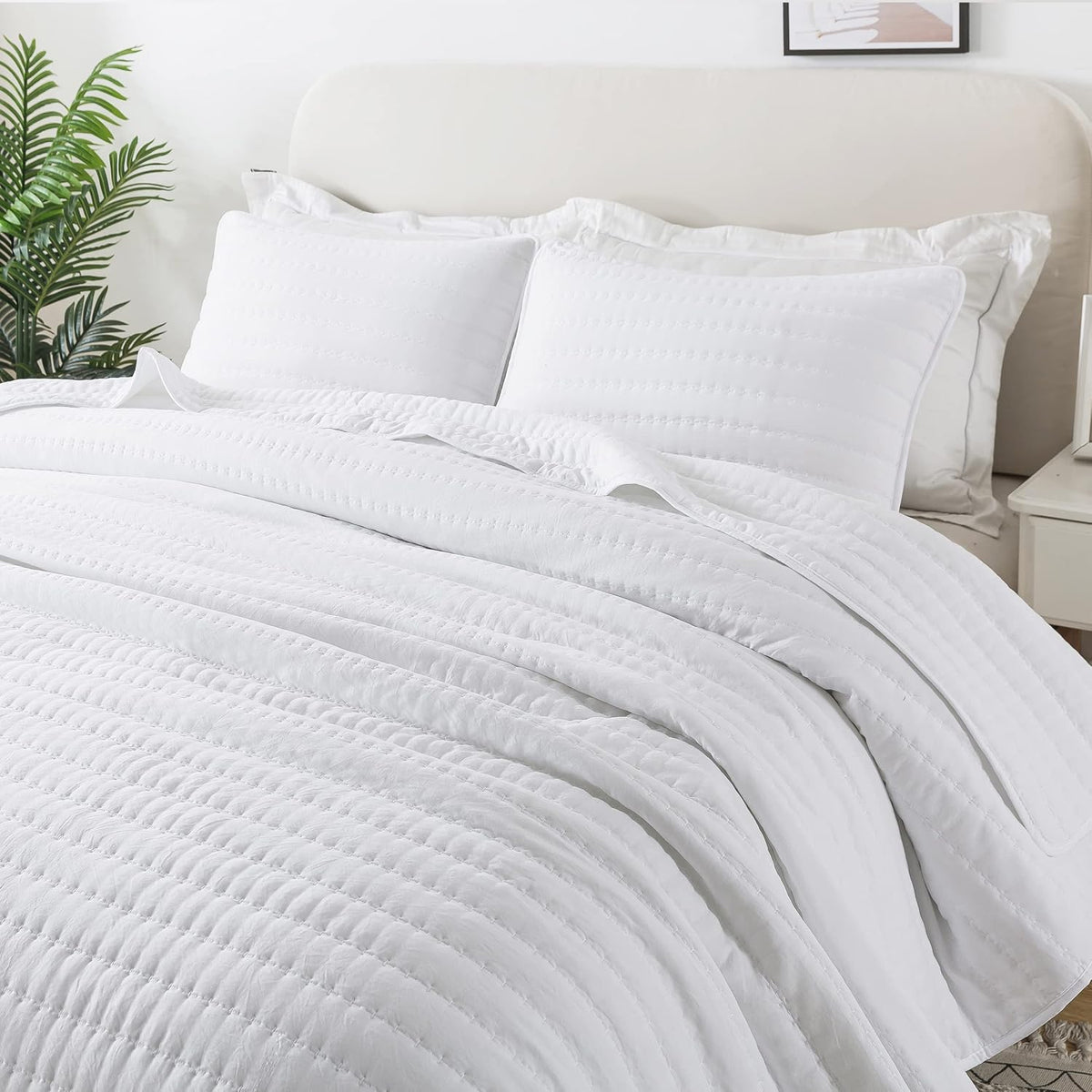 White Quilt Bedding Sets with Pillow Shams, Lightweight Soft Bedspread Coverlet, Quilted Blanket Thin