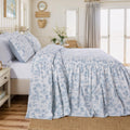 French Country Toile Cotton Bedspread Set Luxury Oversized Blue Toile Bedding, 3-Piece (Bedspread + 2 Quilted Shams)