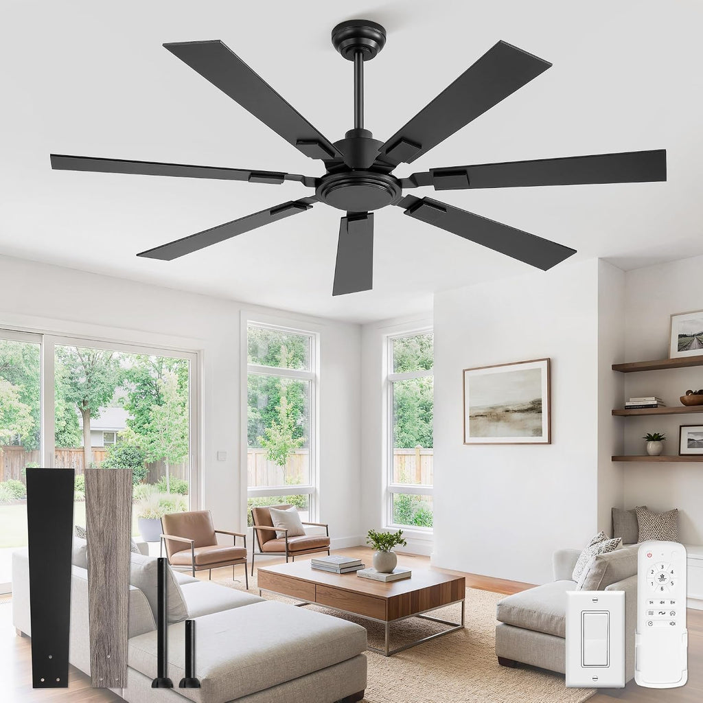 60" Black Ceiling Fan with Remote, No Light