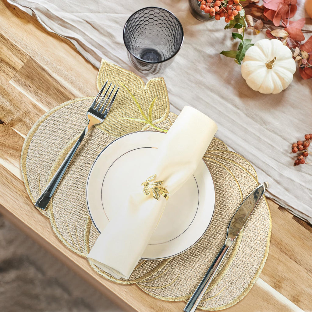 Fall Placemats Set of 6 Autumn Table Pumpkin Thanksgiving Decorations Indoor Farmhouse Harvest Round Placemats for