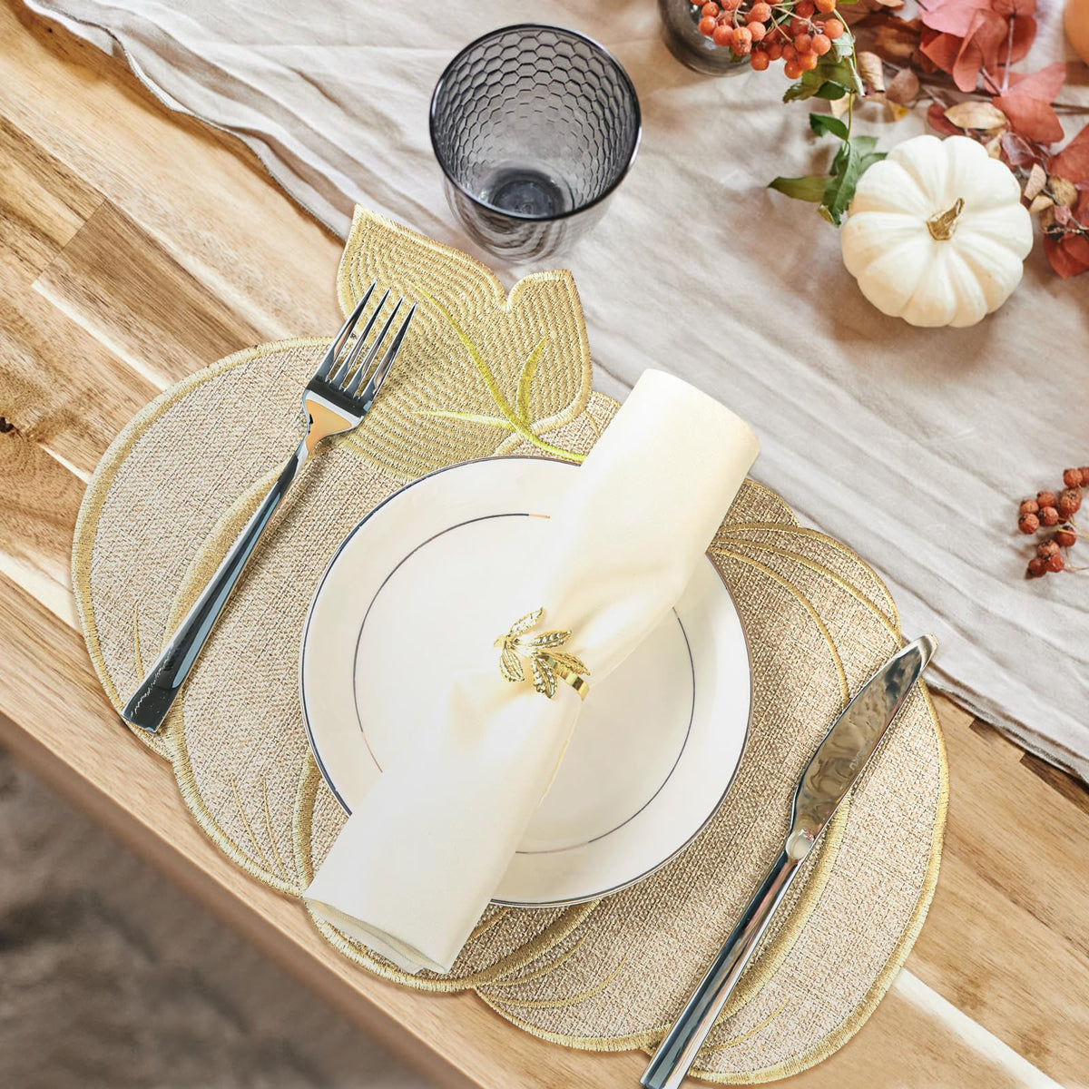 Fall Placemats Set of 6 Autumn Table Pumpkin Thanksgiving Decorations Indoor Farmhouse Harvest Round Placemats for