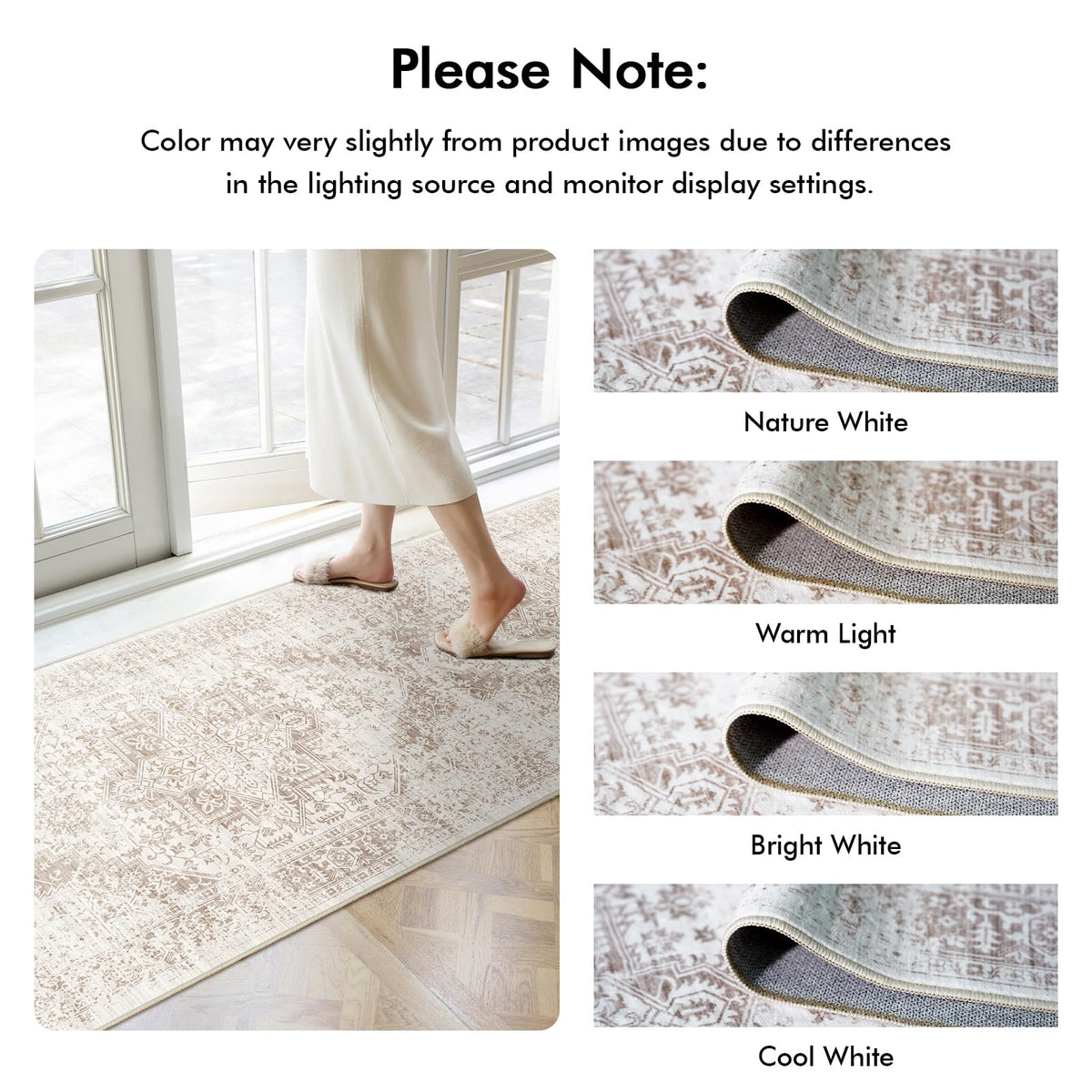 Washable Hallway Runner Rug: Long Vintage Soft Non Slip Rug IvoryBeige