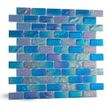 Pool Tile, Glass Backsplash Tiles Iridescent Blue 1x2 Inch Brick, 5 Sheets