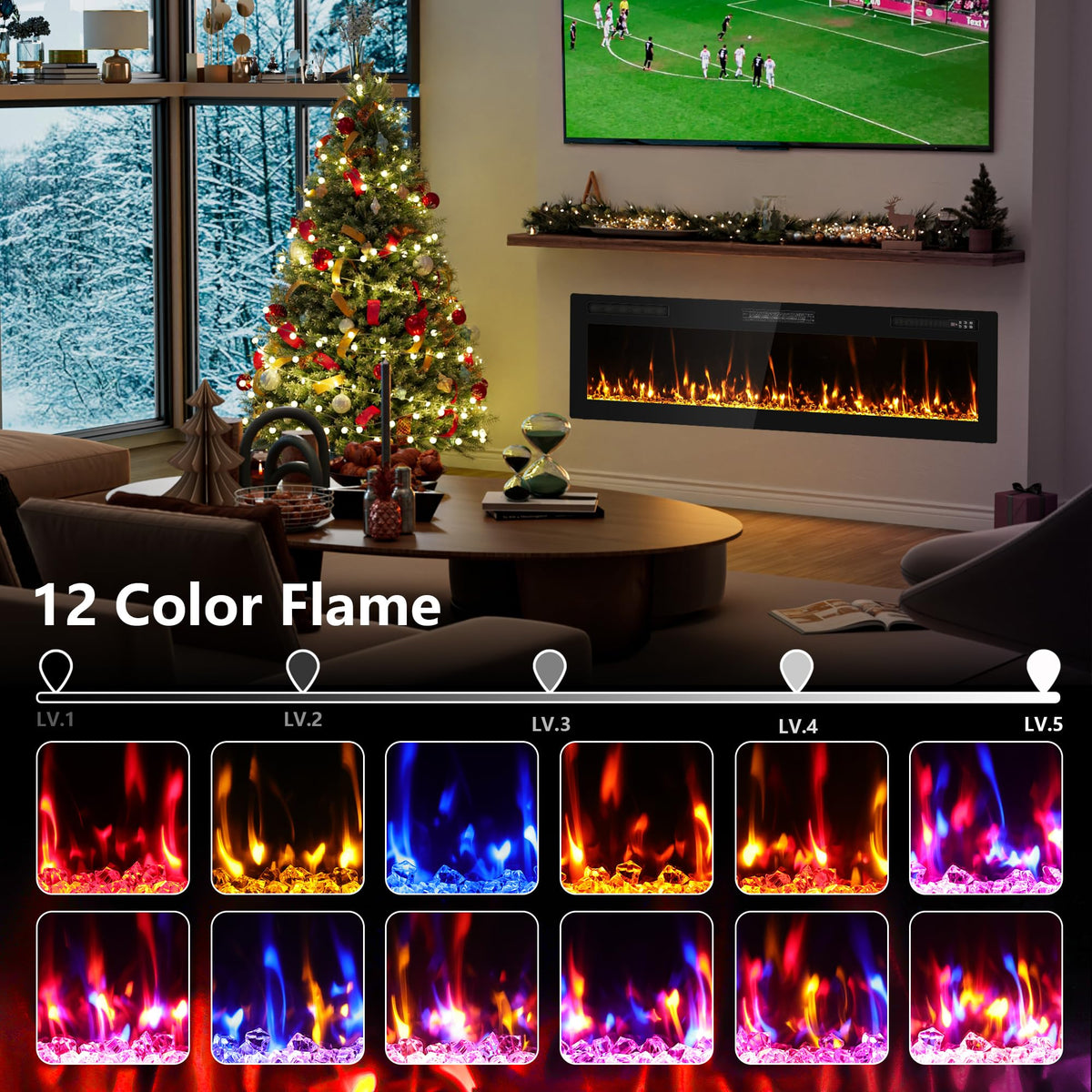 60" Ultra Thin Electric Fireplace Wall Mounted, Slim Fireplace Insert, Wall Fireplace /Bedroom w/Touch Screen, Remote