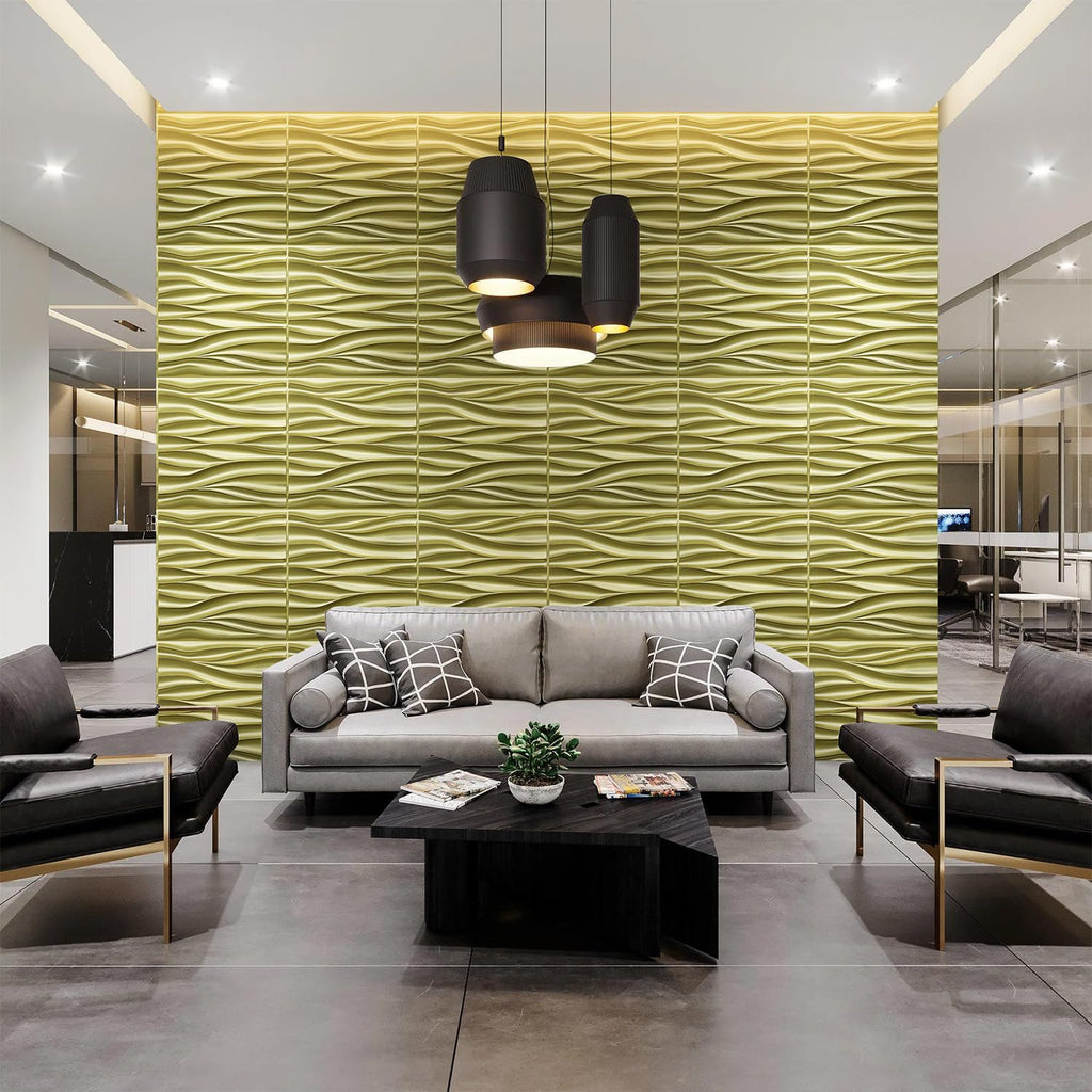 3D Wall Panels, Champaign Gold Wave Design, 19.7''x19.7''