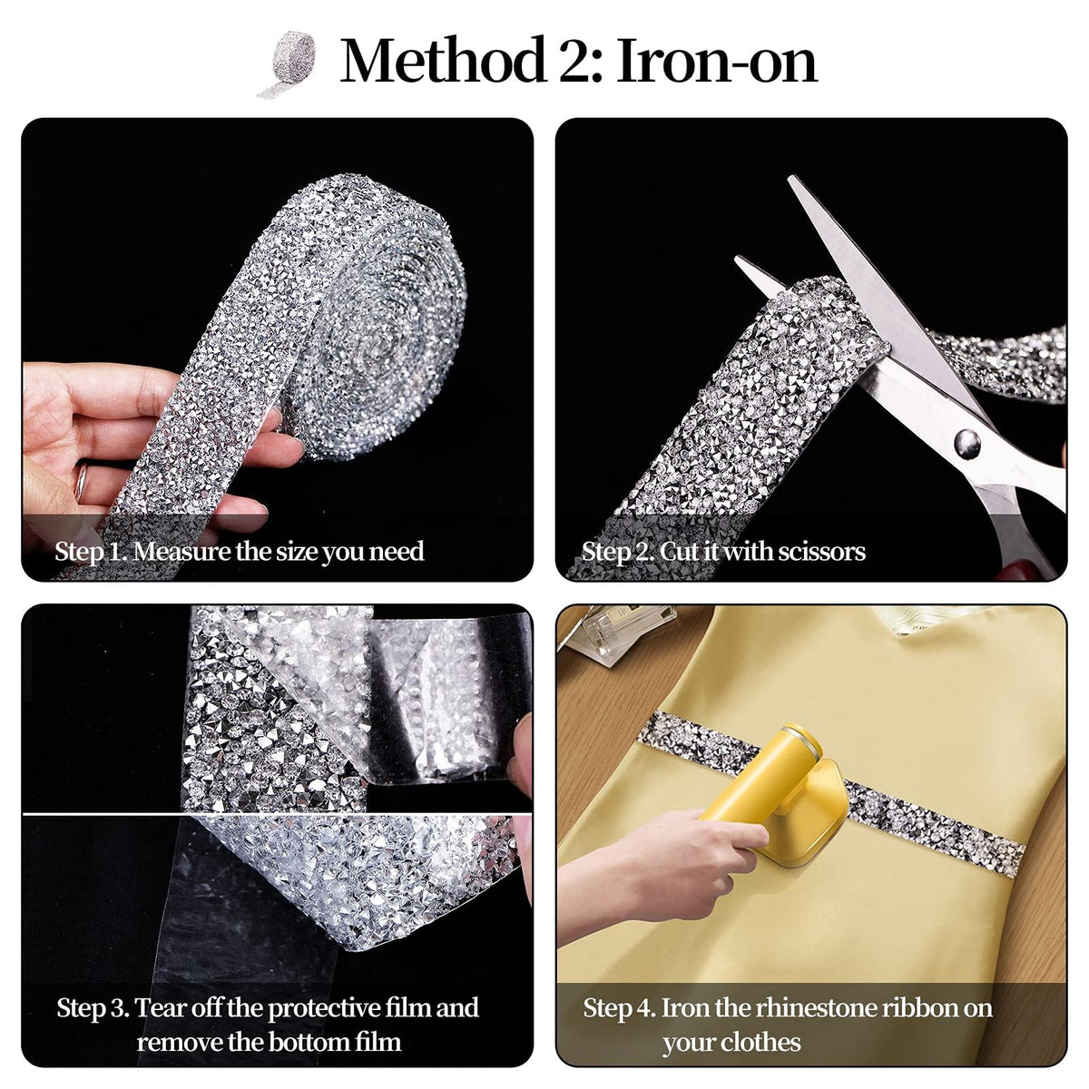 Bling Crystal Rhinestone Ribbon Self-Adhesive Iron on Resin Diamond Ribbon Wrap Roll DIY Bling Stickers for Wedding