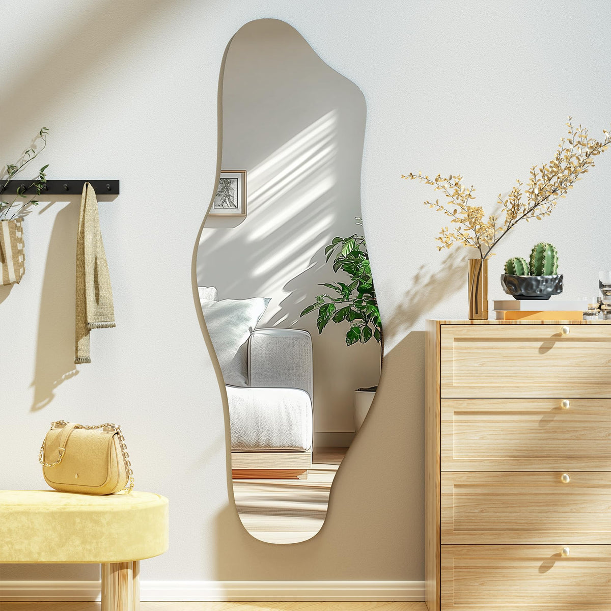 55"x20" Irregular Wall Mirror Frameless Asymmetrical Mirror for Wall