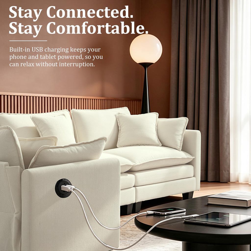 147" Modular Sectional Sofa with USB Charging Port, Water-Repellent Stain-Resistant Fabric, Deep Seat 6-Seat U Shaped