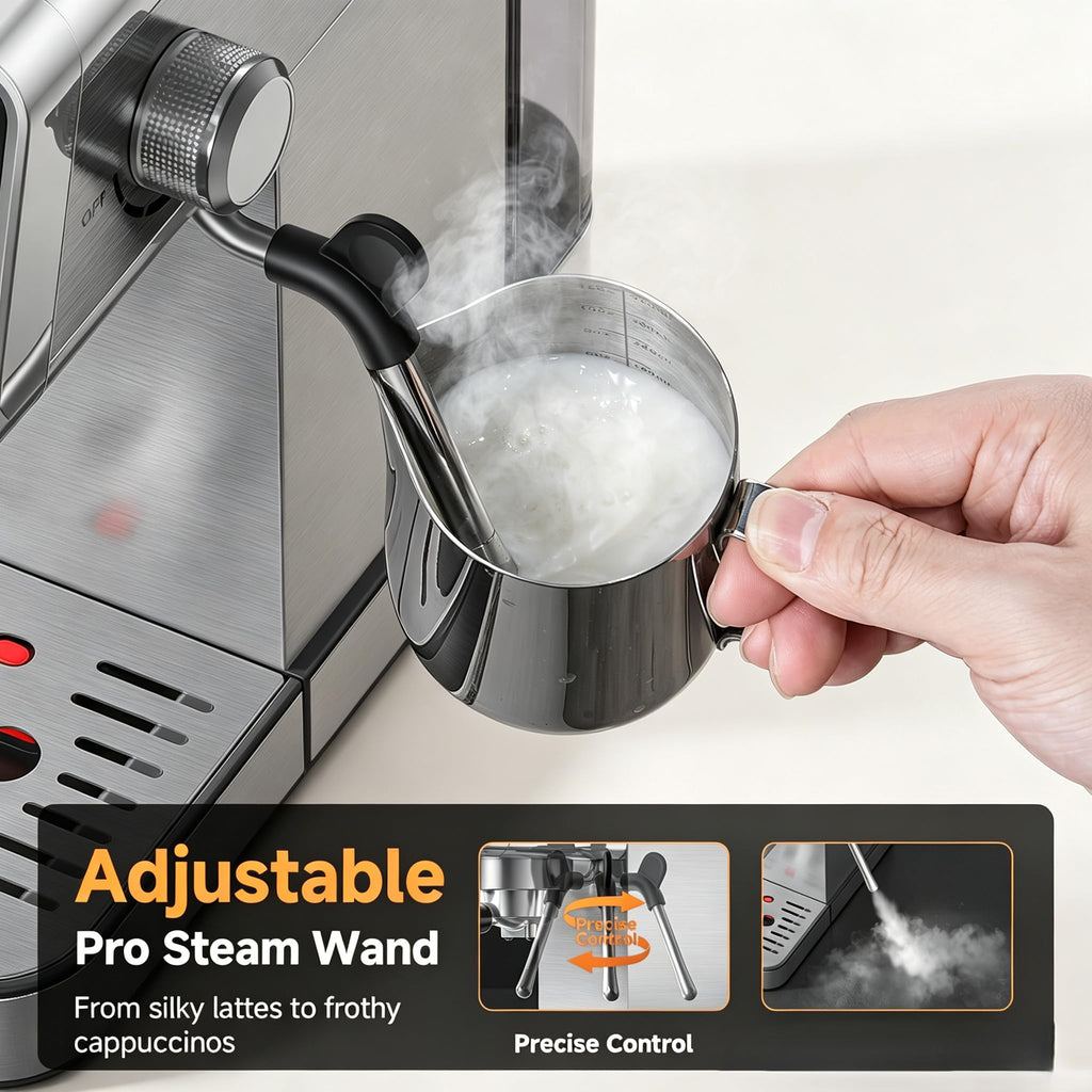 Espresso Machine with Self-Cleaning, 20Bar Coffee Maker, Platinum