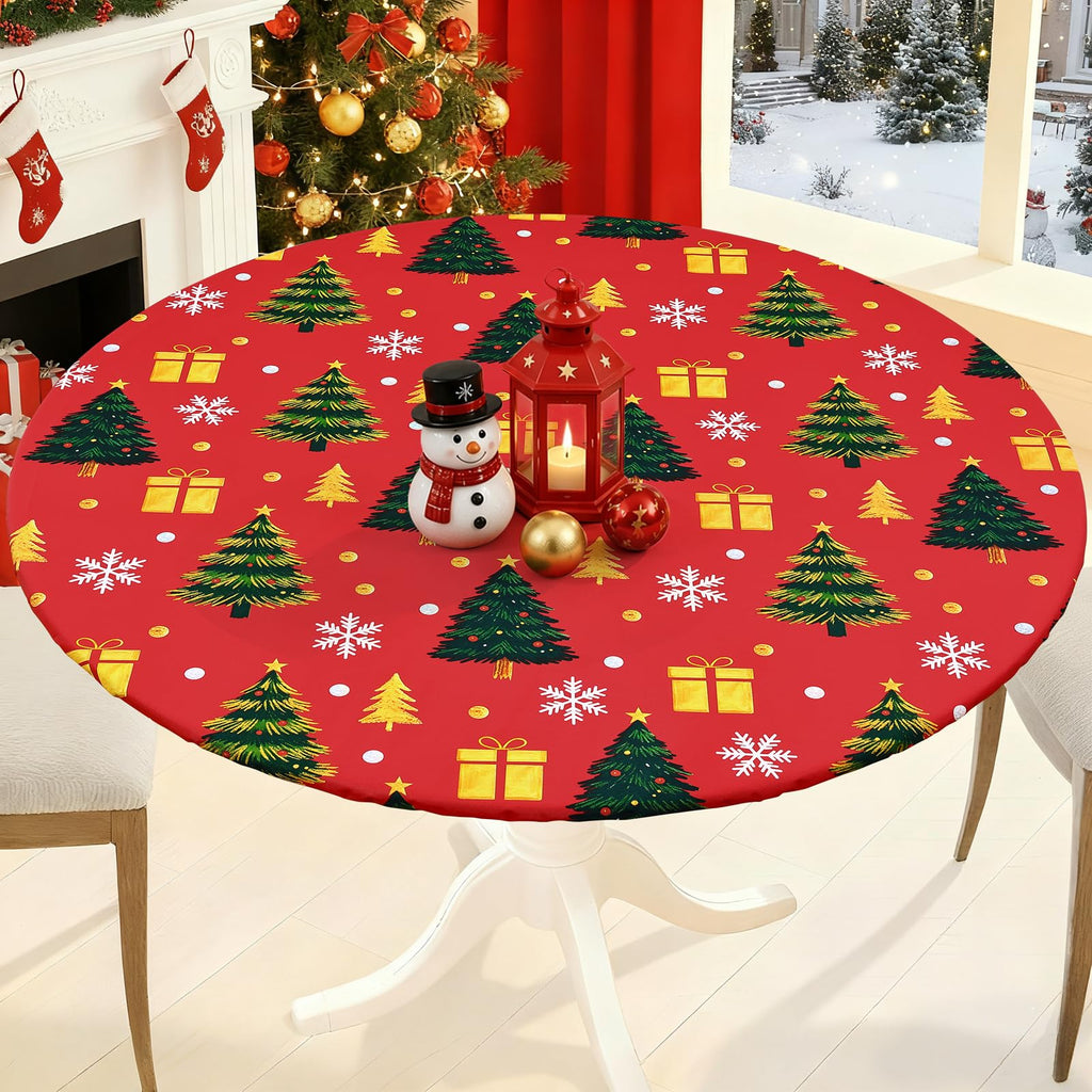 Christmas Round Table Cloth, Fitted Table Cover for 42"-50" Tables