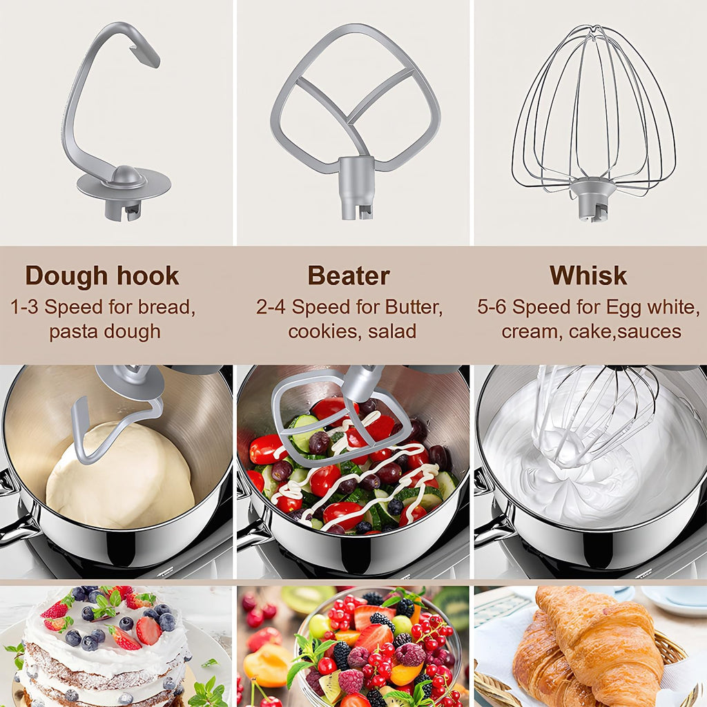 Electric Stand Mixer with LED Display & Timer 6.5QT Bowl Stainless Steel, 1350W 6-Speeds Kitchen Stand Up Mixer for