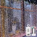 9.8Ft×9.8ft Christmas Curtain Lights Battery Operated with Remote