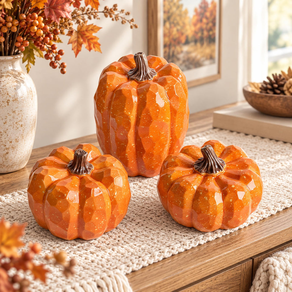 Artificial Pumpkins Decor Orange Pumpkin Fall Decoration, Set of 3