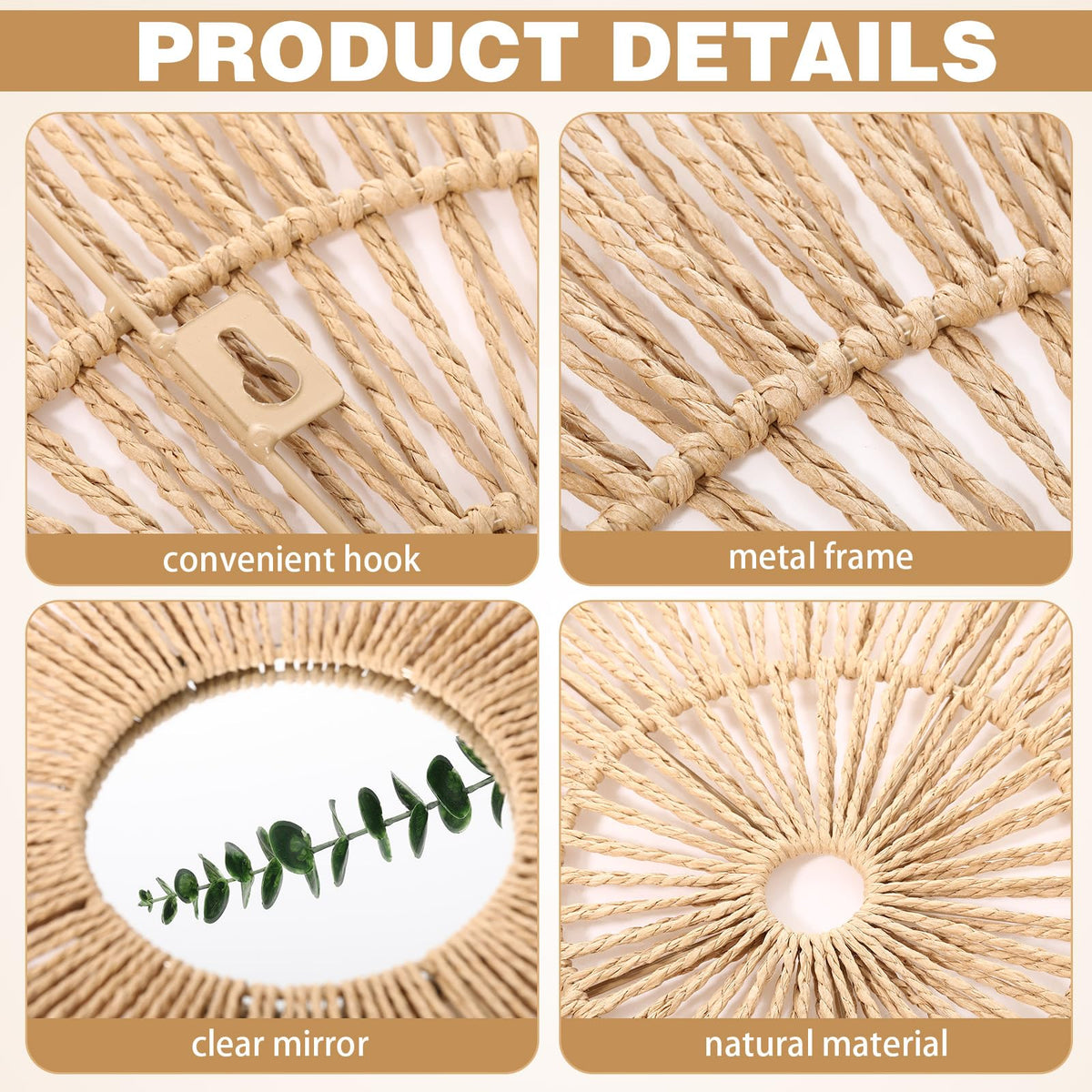 9 Pack Wicker Jute Wall Decor Baskets - Wicker Woven Jute Wall Mirrors Baskets Decorative Boho Hanging Woven Basket