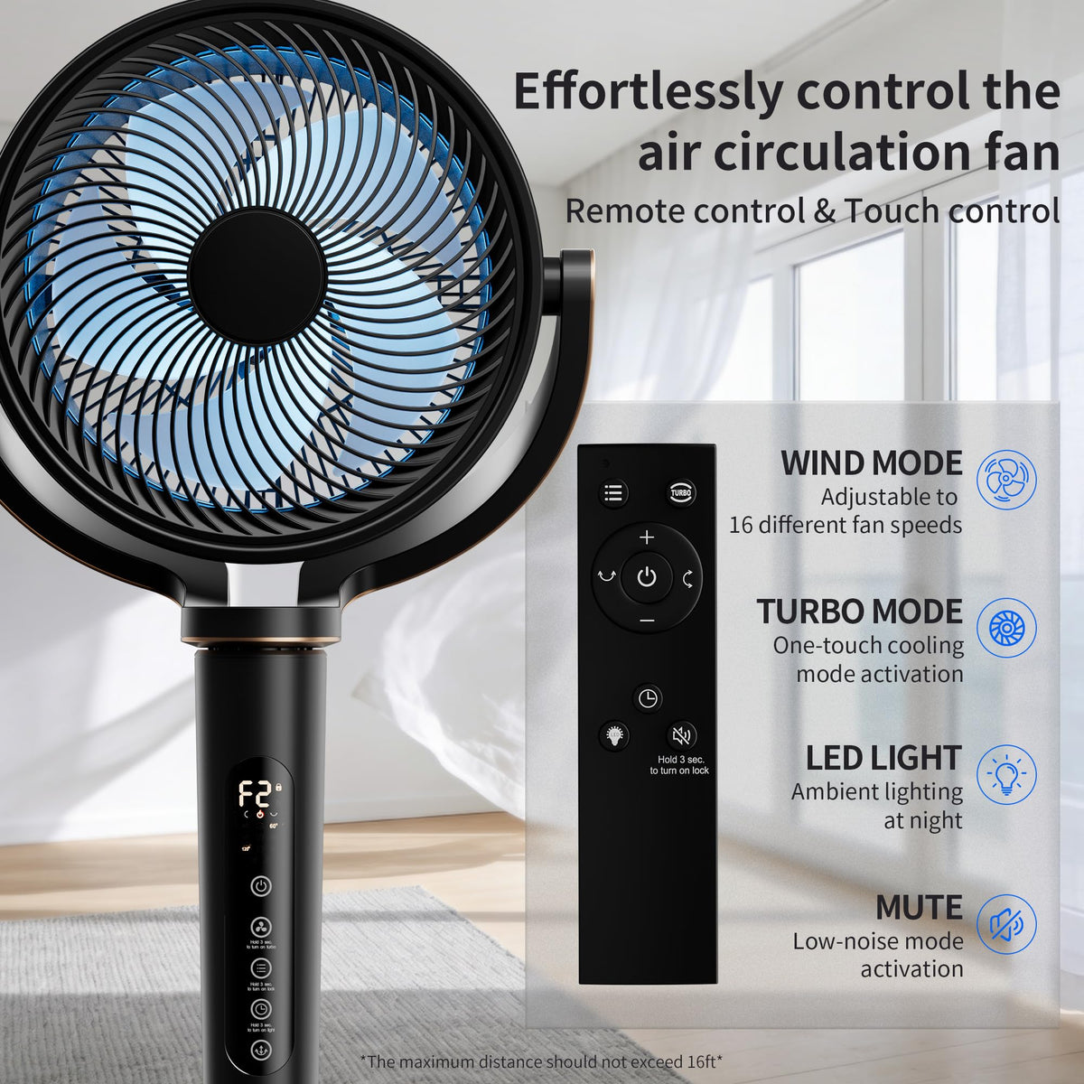 Pedestal Fan ,120°+120°Omnidirectional Oscillating Standing Fan,Quiet Floor Fan with DC Motor