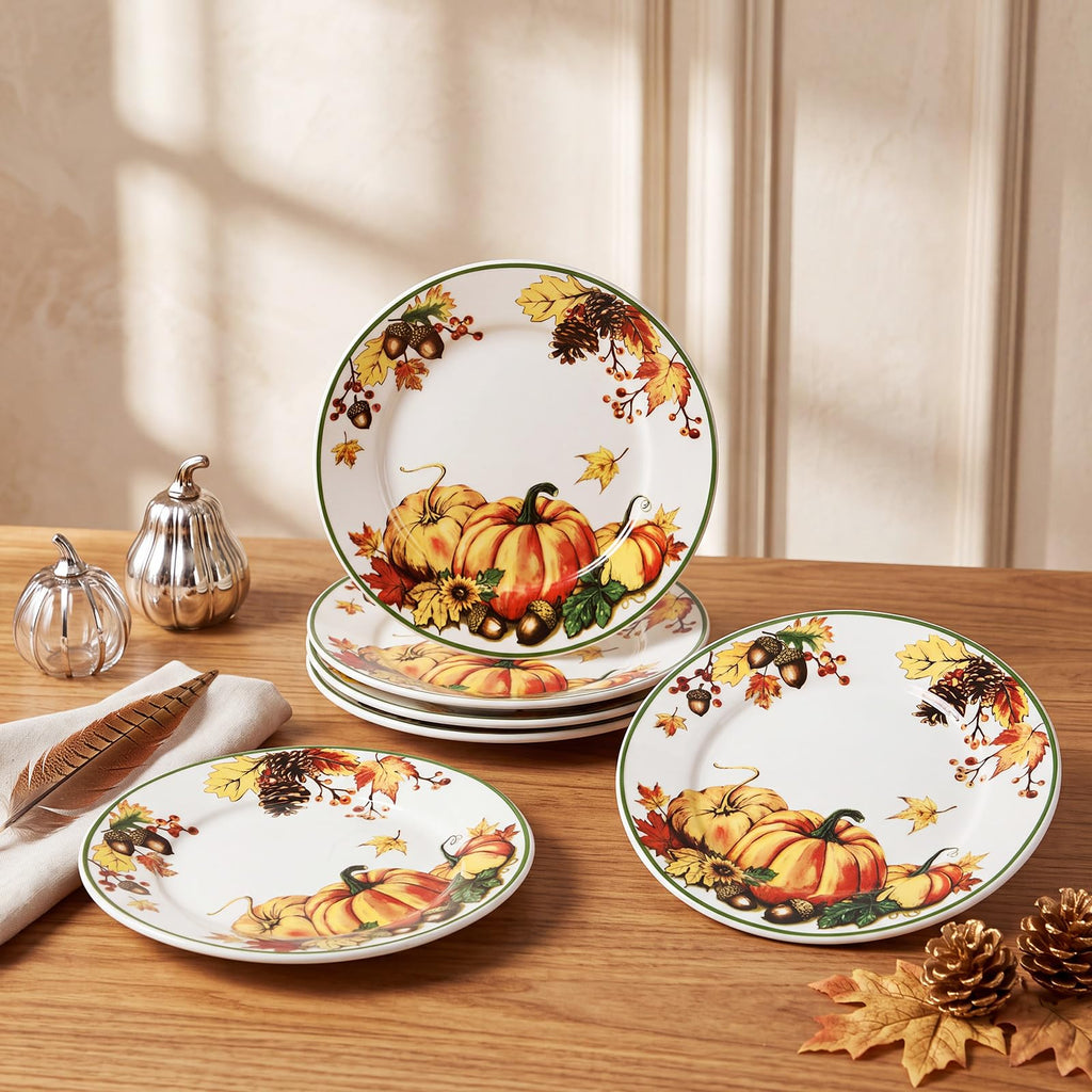 6 Pcs 7 Inch Fall Plates Pumpkin Ceramic Thanksgiving Salad Plates