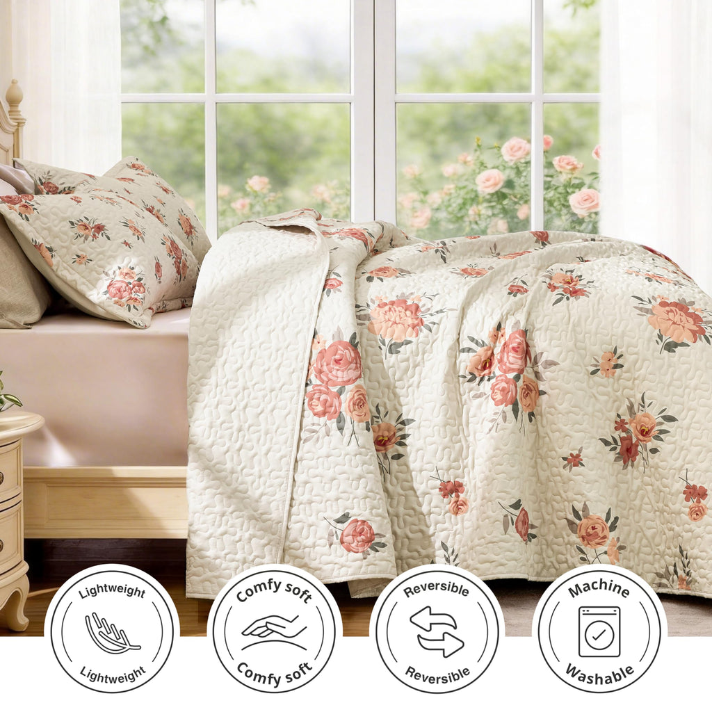 Quilts for Bedding Set Floral Bedspreads- Reversible Floral Comforter