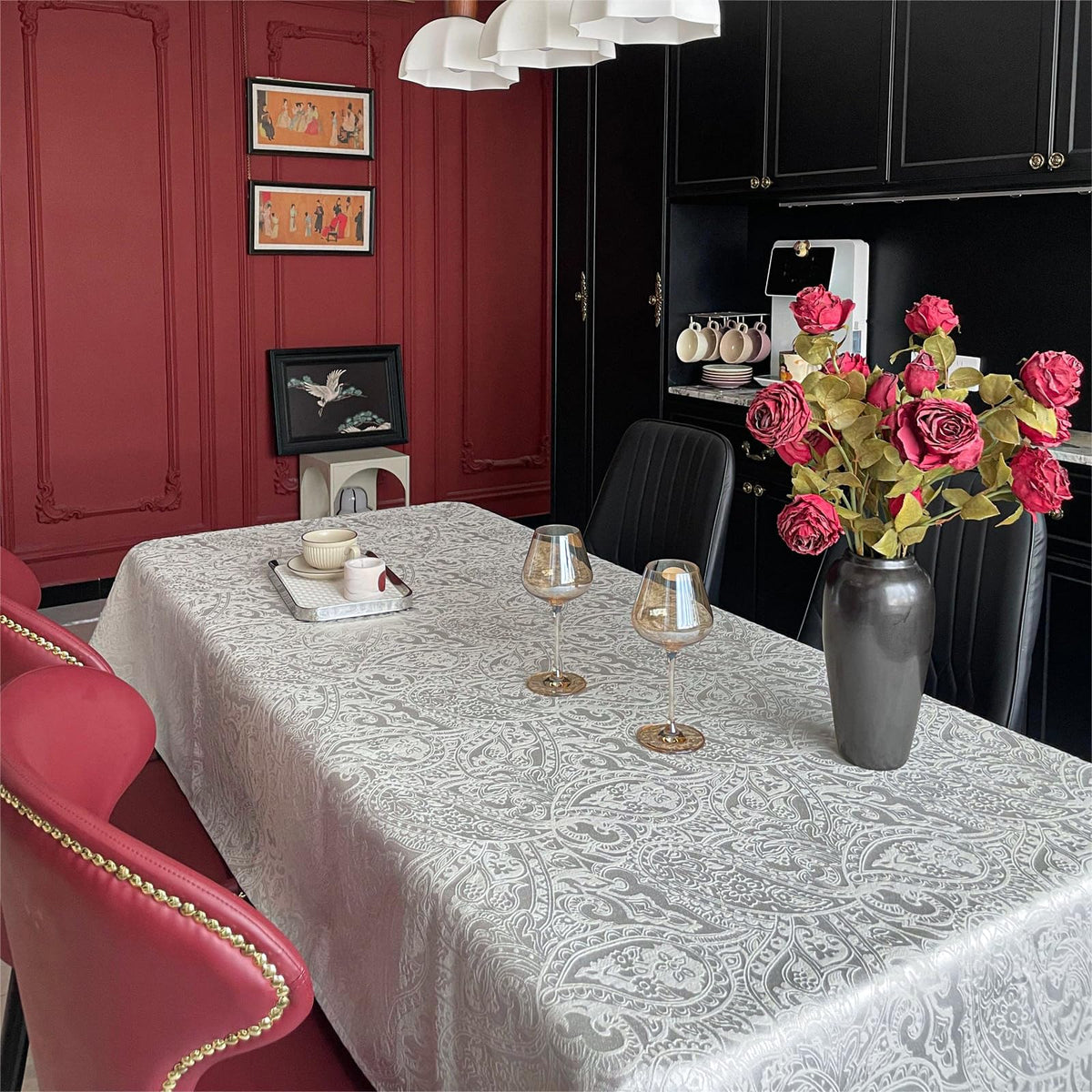 Jacquard Rectangle Tablecloth, Thick Kitchen Dining Table Cloth, Waterproof Wrinkle Free Decorative Fabric Table