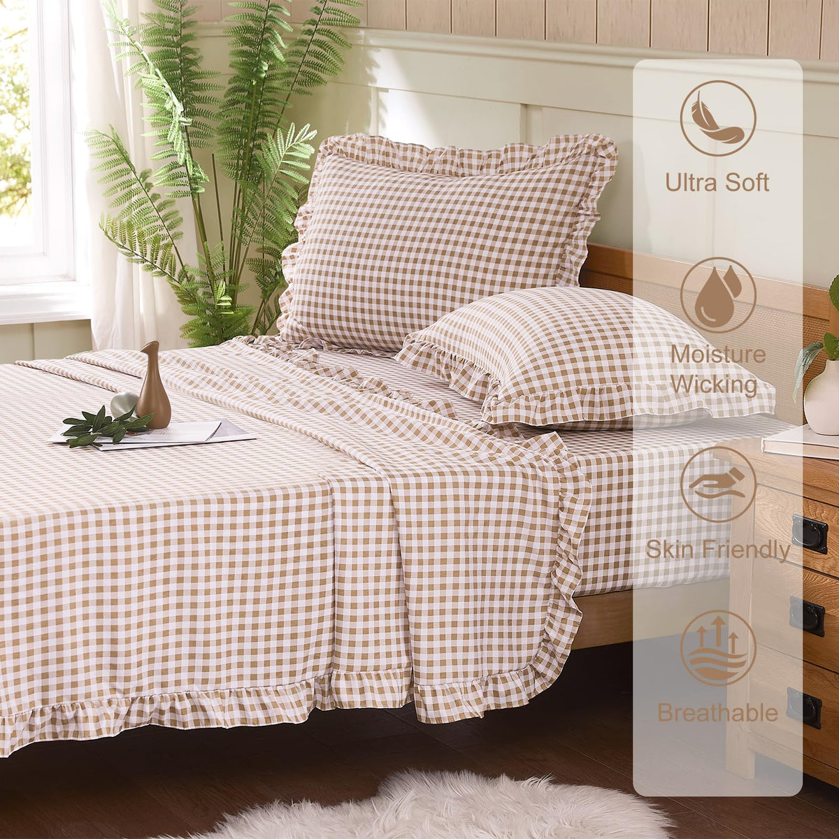 Gingham Sheet Set, Lightweight Super Soft Brushed Microfiber Plaid Bed Sheets with 16" Deep Pocket, 4 Piece