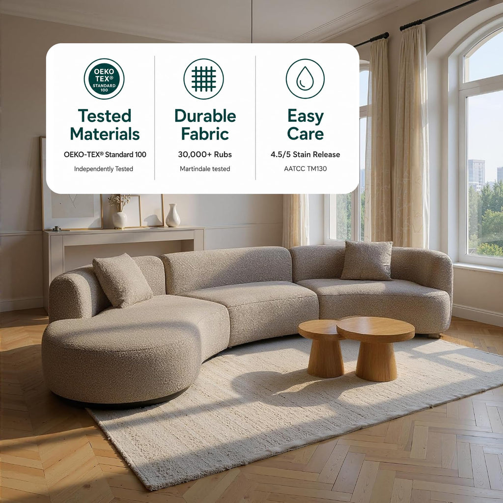 Formia Boucle Curved Sectional Sofa, 153" W Left Hand, Light Coffee
