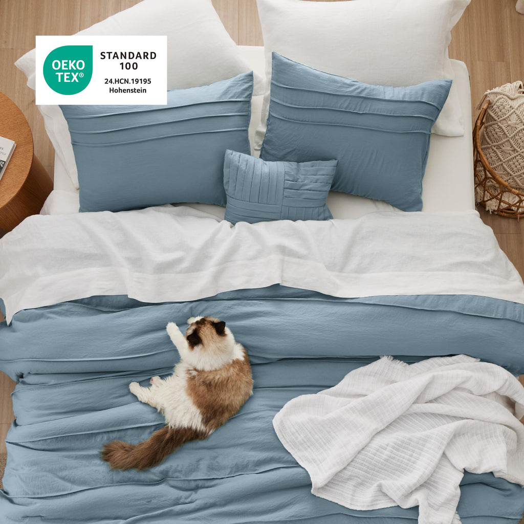 Full Comforter Set 4 Piece, Light Blue Boho Bedding, All-Season