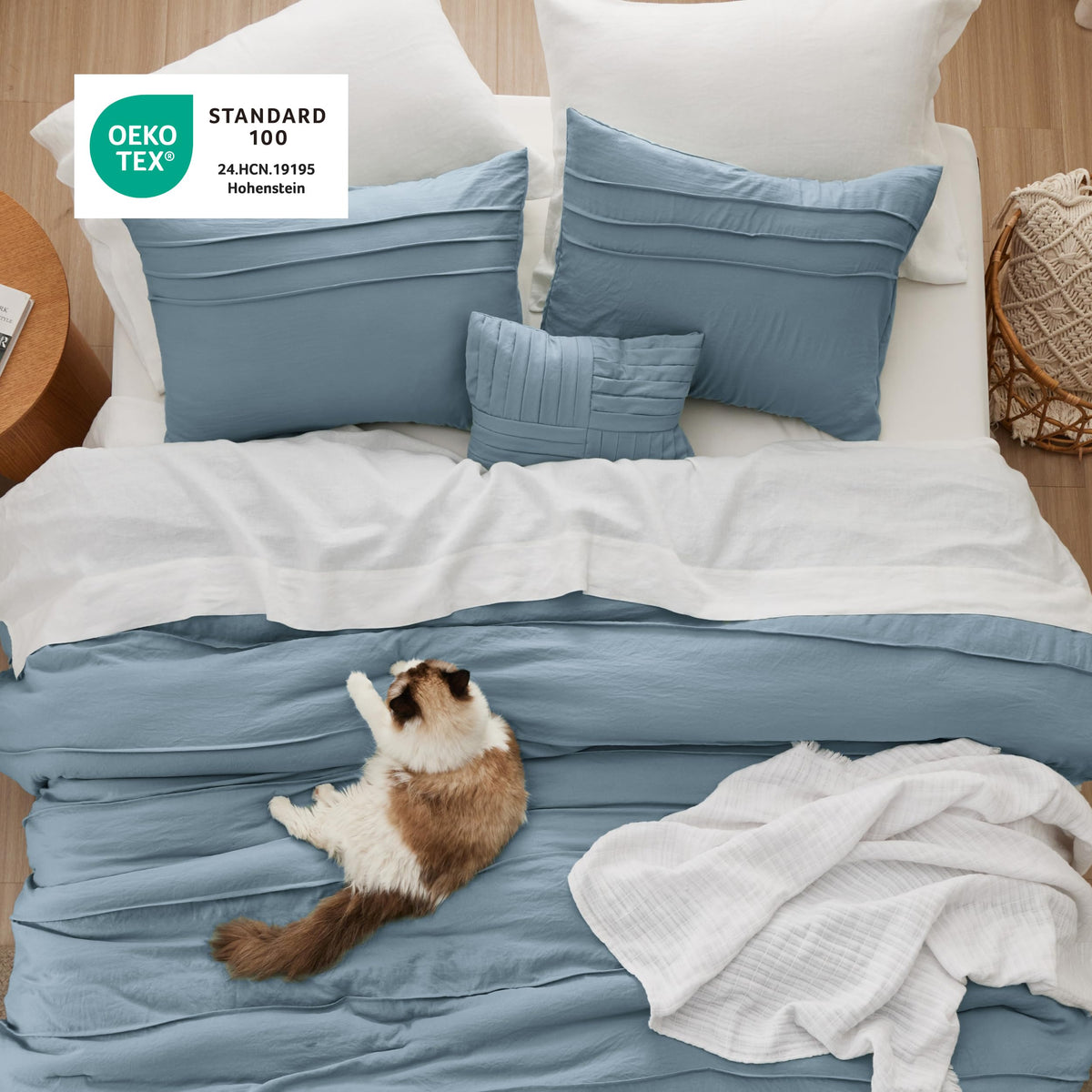 Full Comforter Set 4 Piece, Light Blue Boho Bedding, All-Season