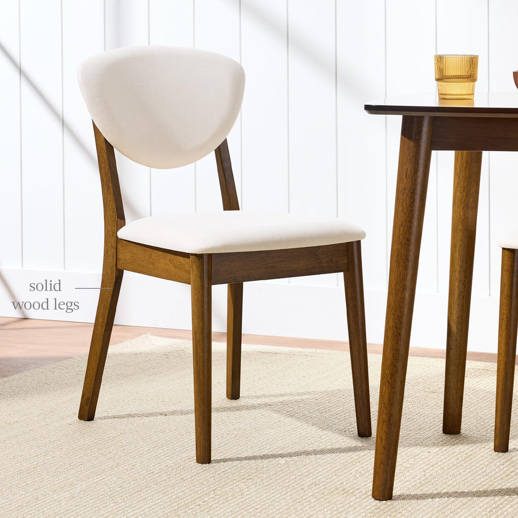 Wooden Dining Chairs, Wood Mid-Century Modern Upholstered Side Chairs, Farmhouse Cushioned Dining Chairs Set of 4