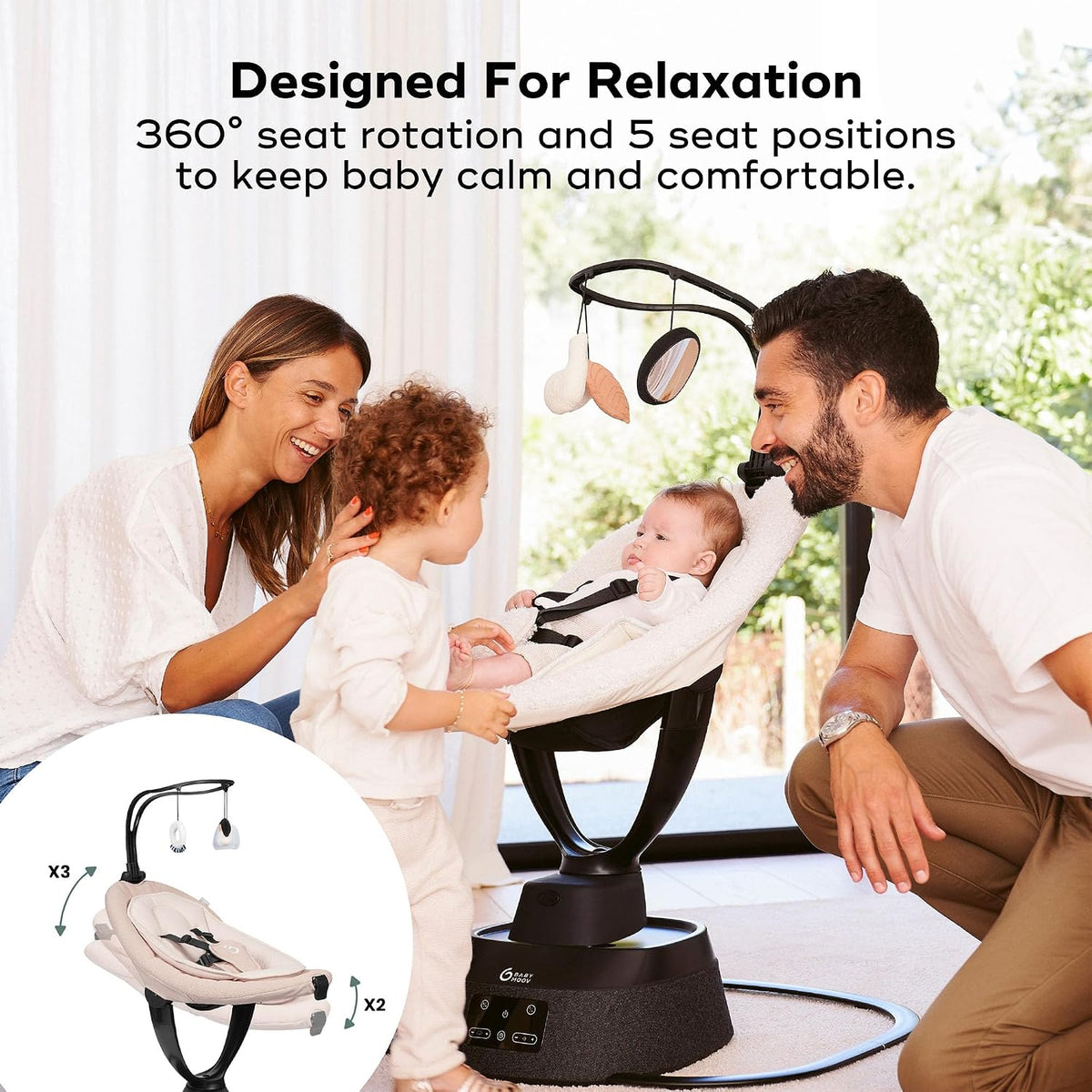 Swoon Evolution Connect, App-Controlled Smart Baby Swing, Curly White