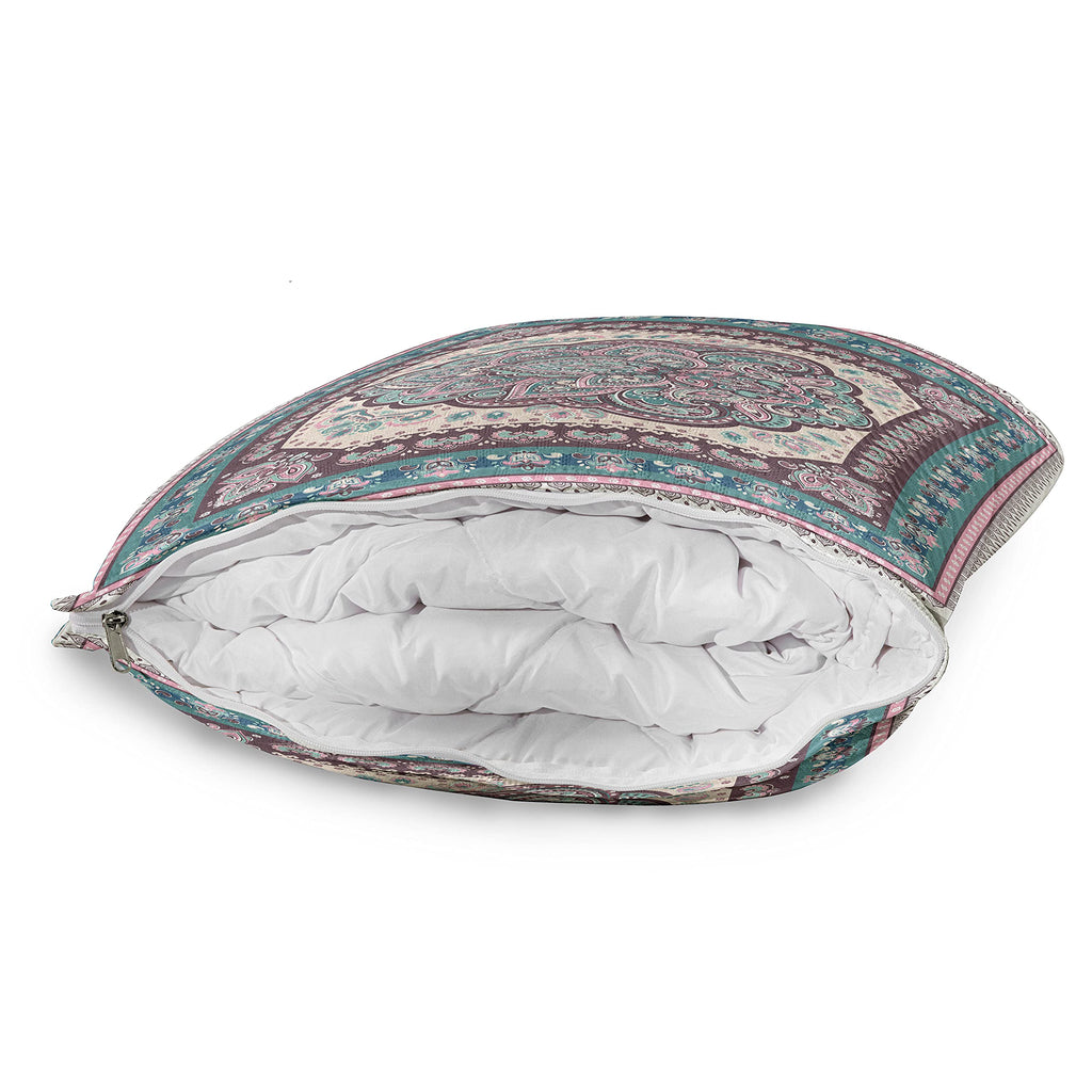 Ethnic Travel Blanket, Bohemian Hippie Mandala Paisley Design, Pillow and Comforter Combo Two in One for Camping