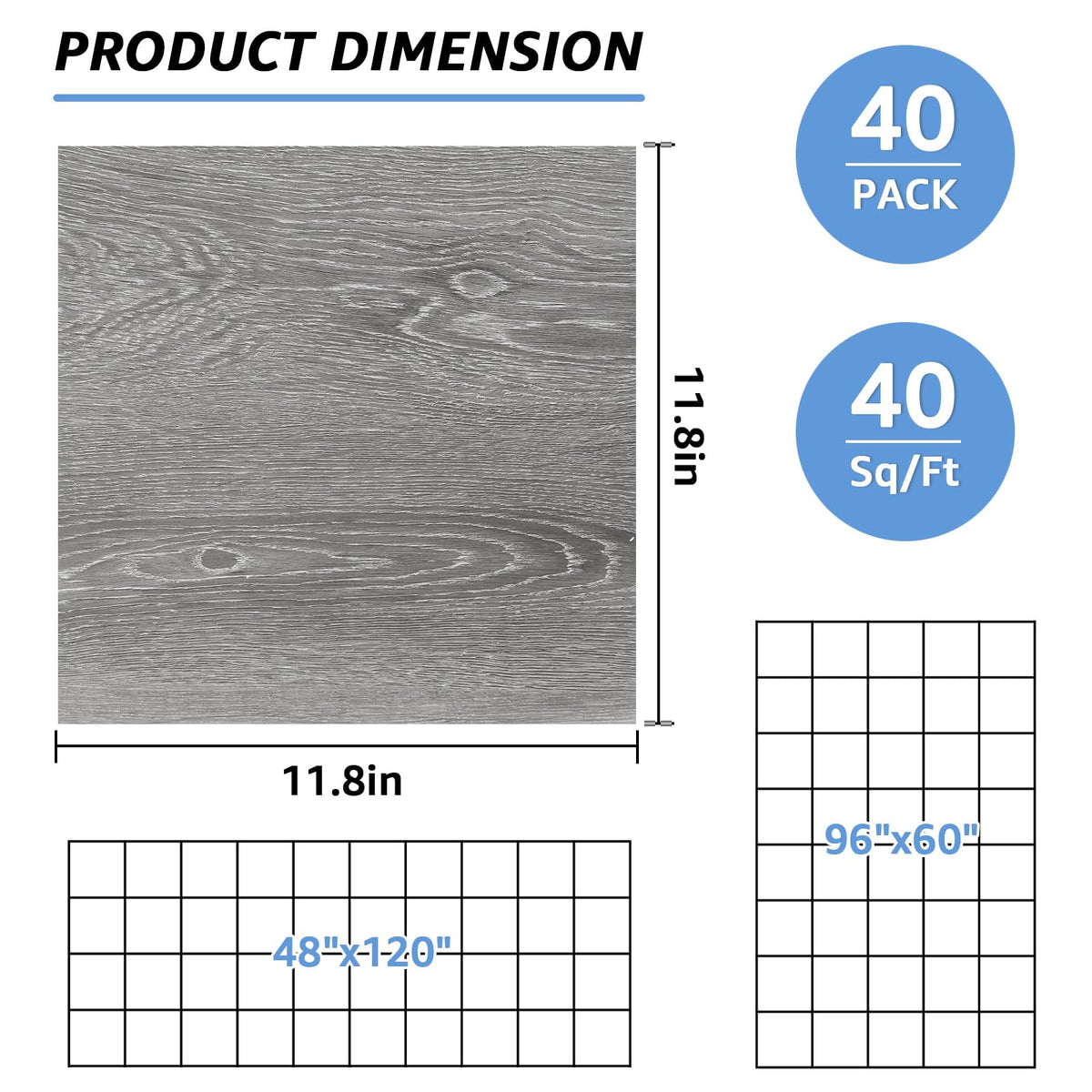 40 Sheet Vinyl Flooring 12 x 12 Peel and Stick Floor Tile Waterproof Clearance Vinyl Floor Tiles Wood Grey Self