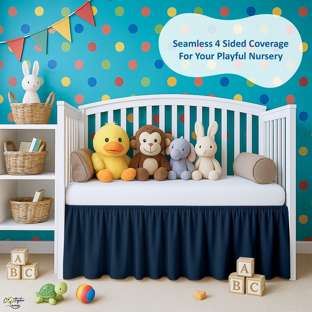 Ruffled Crib Bed Skirt, Soft Nursery Bedding in 100% Natural Cotton, Platform Style with 4-Sided