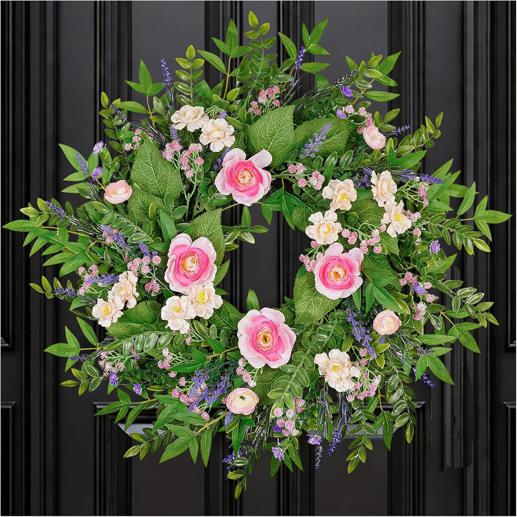24 Inch Summer Flower Wreath for Front Door, Lavender and Daisy
